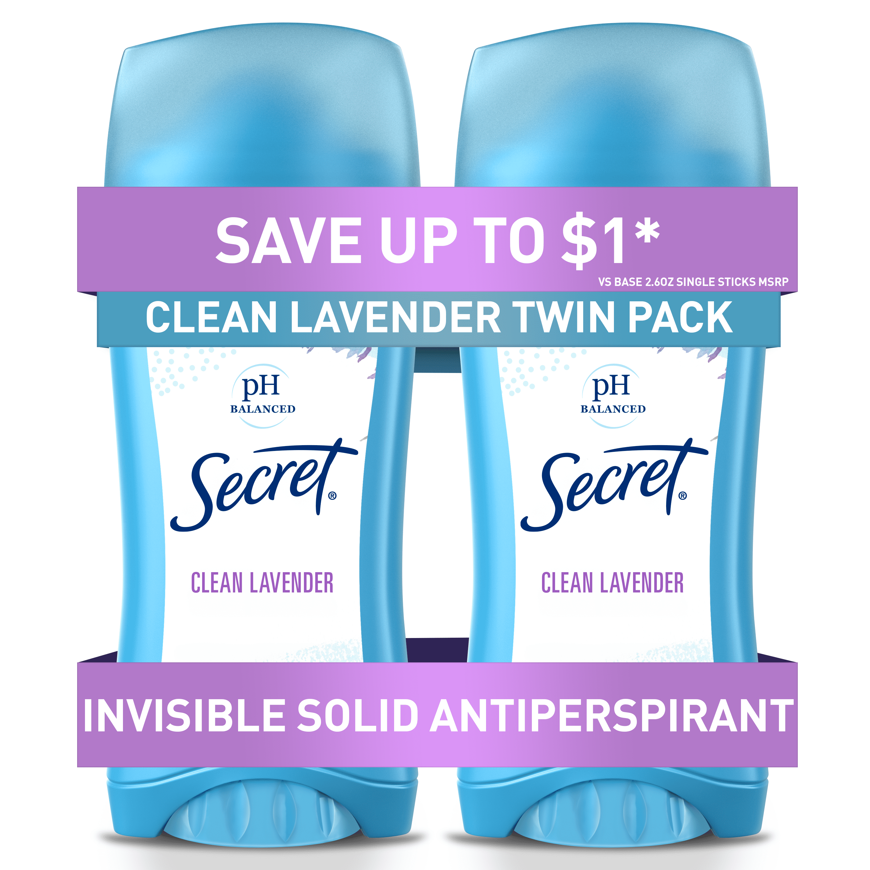 Invisible Solid Antiperspirant and Deodorant, Clean Lavender Scent, Twin Pack, 2.6 oz