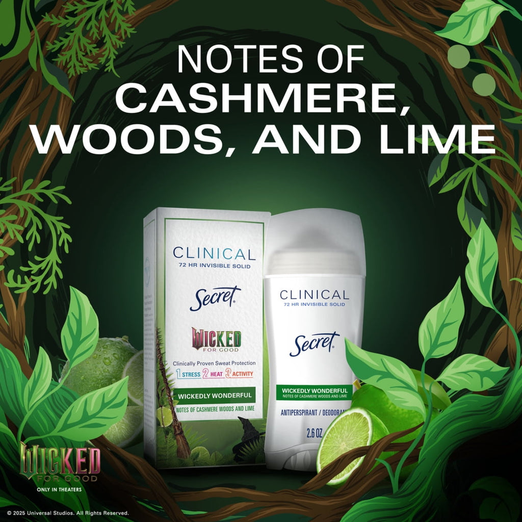 Clinical Invisible Solid Antiperspirant &amp; Deodorant for Women, Wickedly Wonderful, Notes of Cashmere, Wood, and Lime, 2.6oz
