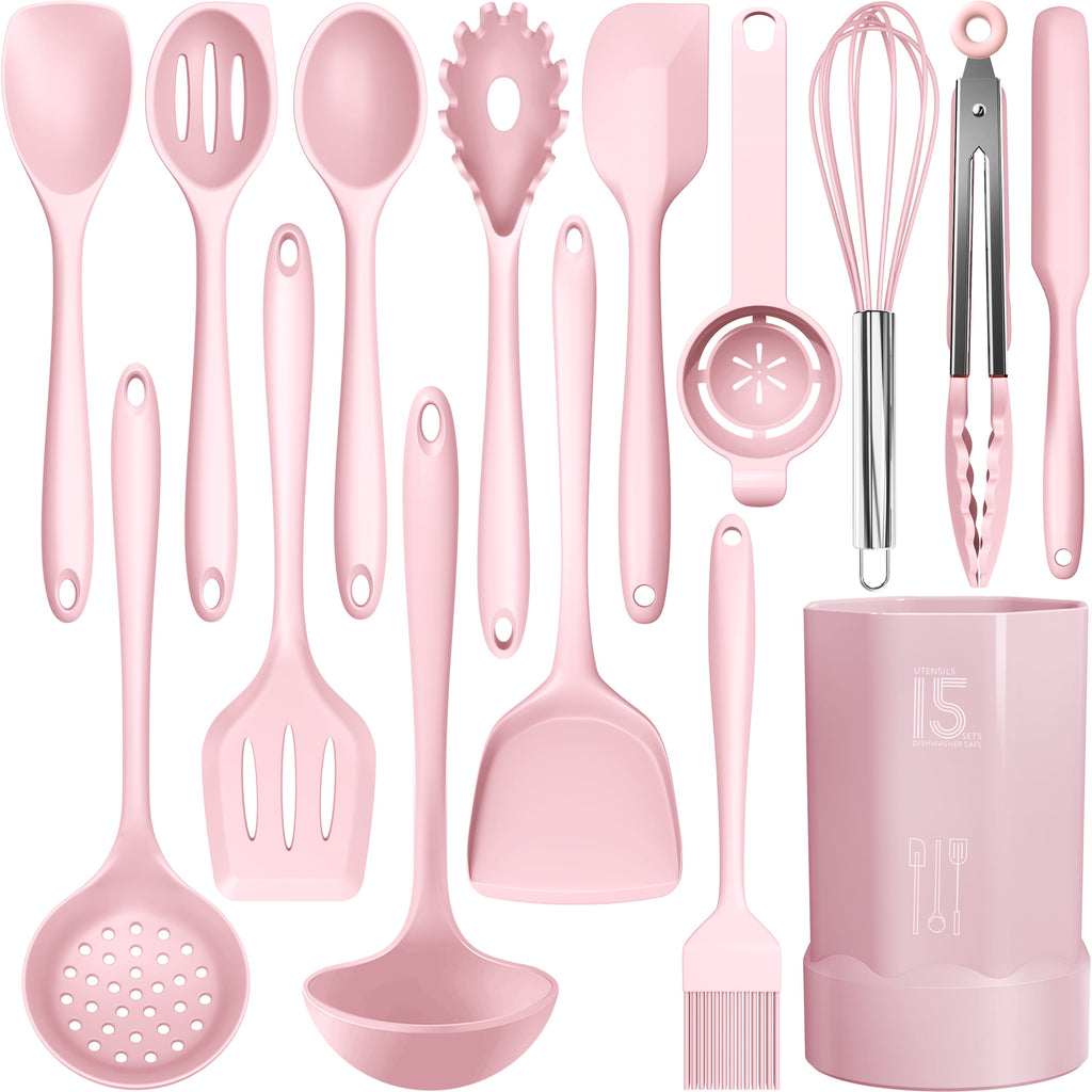 Black Silicone Cooking Utensils Set - 446°F Kitchen Utensils,Turner Tongs,Spatula,Spoon,Brush,Whisk,Kitchen Utensil Gadgets Tools Set for Nonstick Cookware, (BPA Free)