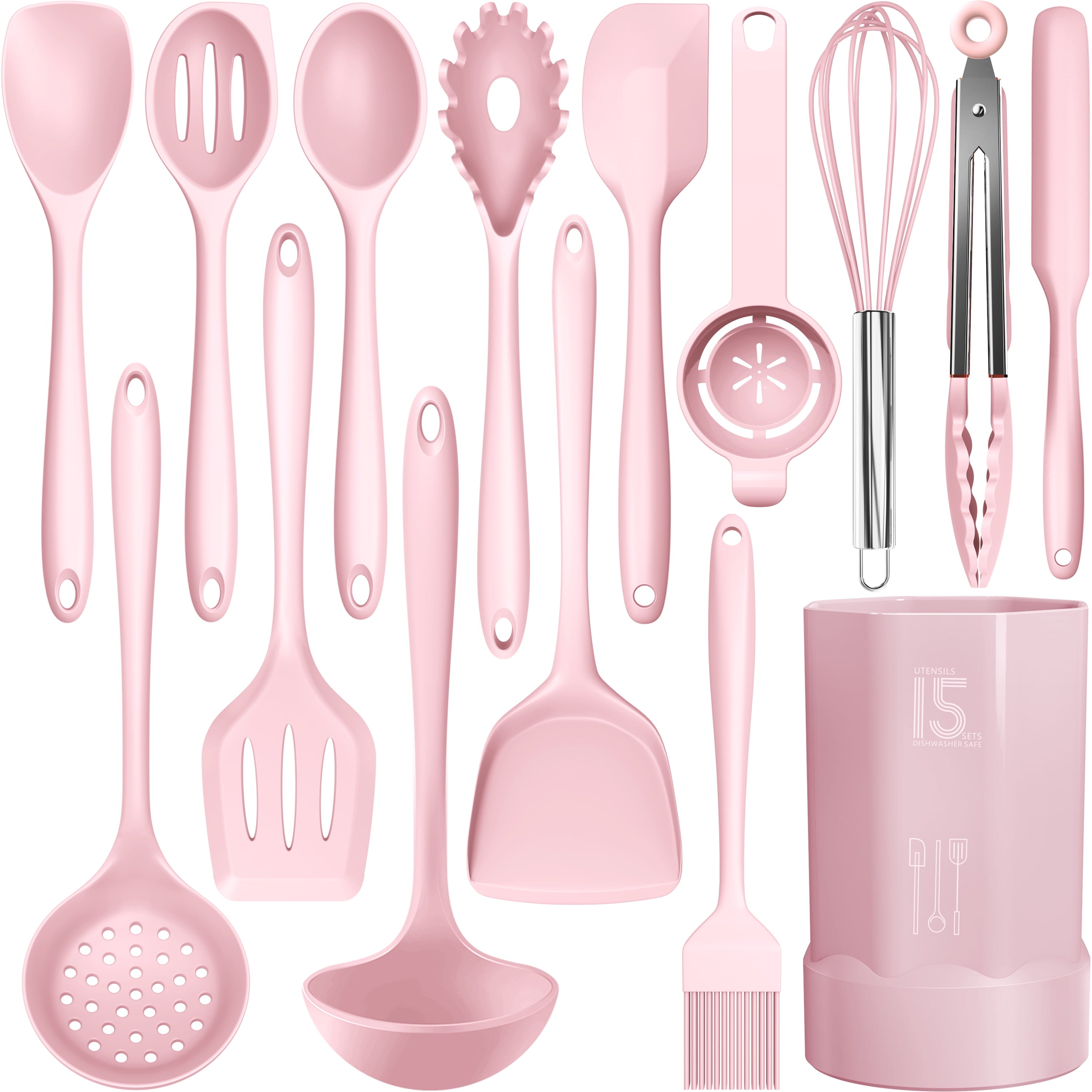 Black Silicone Cooking Utensils Set - 446°F Kitchen Utensils,Turner Tongs,Spatula,Spoon,Brush,Whisk,Kitchen Utensil Gadgets Tools Set for Nonstick Cookware, (BPA Free)