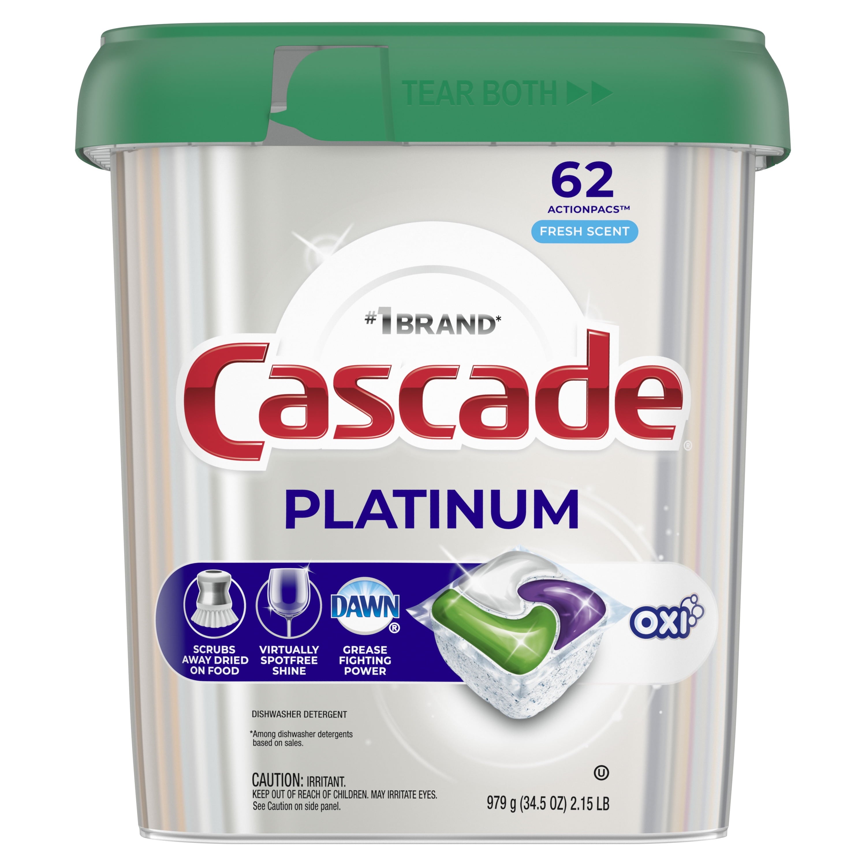 Platinum + Oxi Dishwasher Detergent Pods, Fresh Scent, 34.5 Ounce, 62 Count