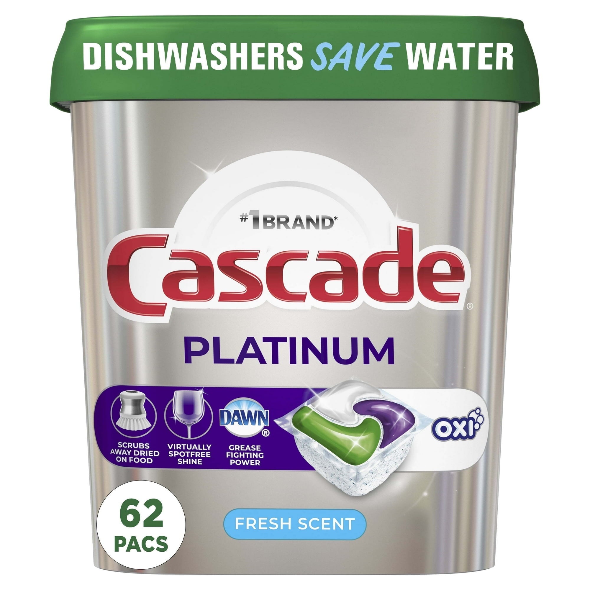 Platinum + Oxi Dishwasher Detergent Pods, Fresh Scent, 34.5 Ounce, 62 Count