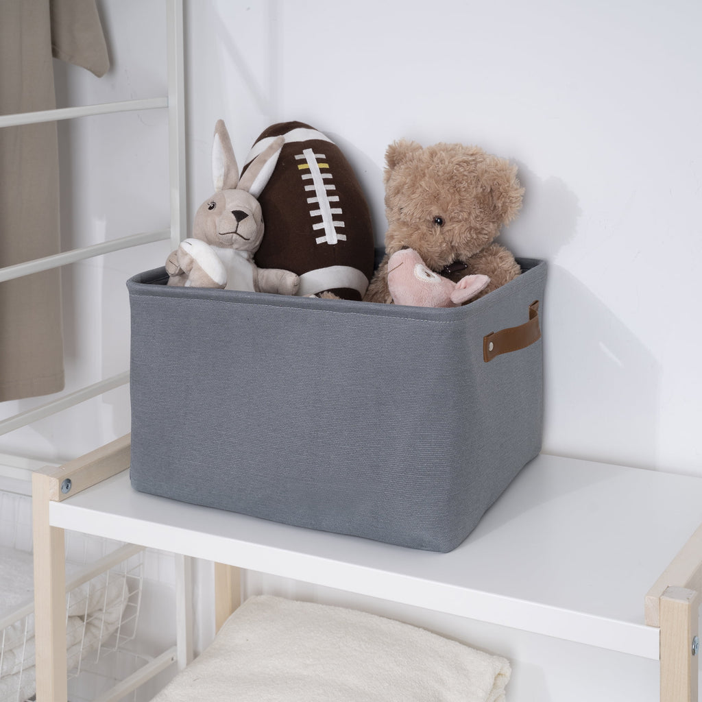 Natural Canvas Fabric Decorative Storage Basket with Handles, 15 in x 8 in x 11 in
