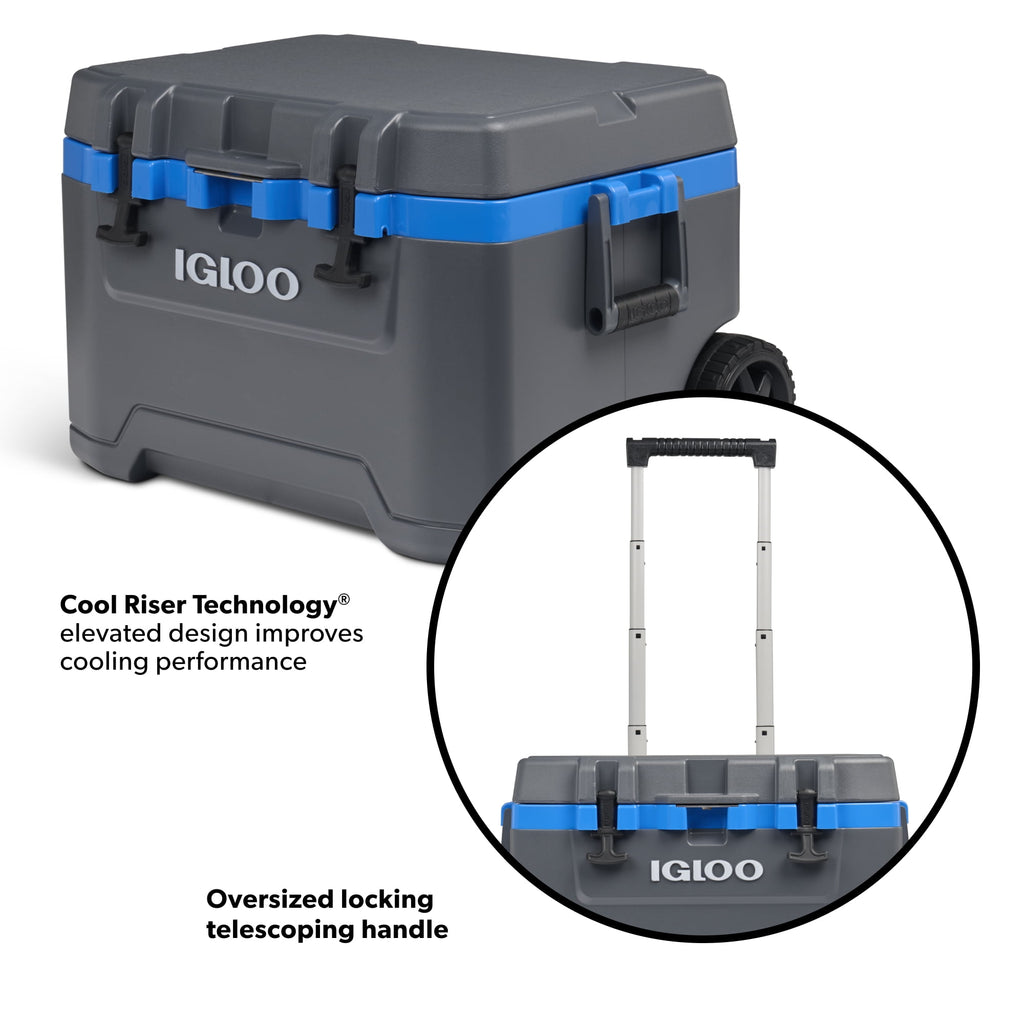 52 QT Overland Ice Chest Cooler with Wheels, Gray and Blue