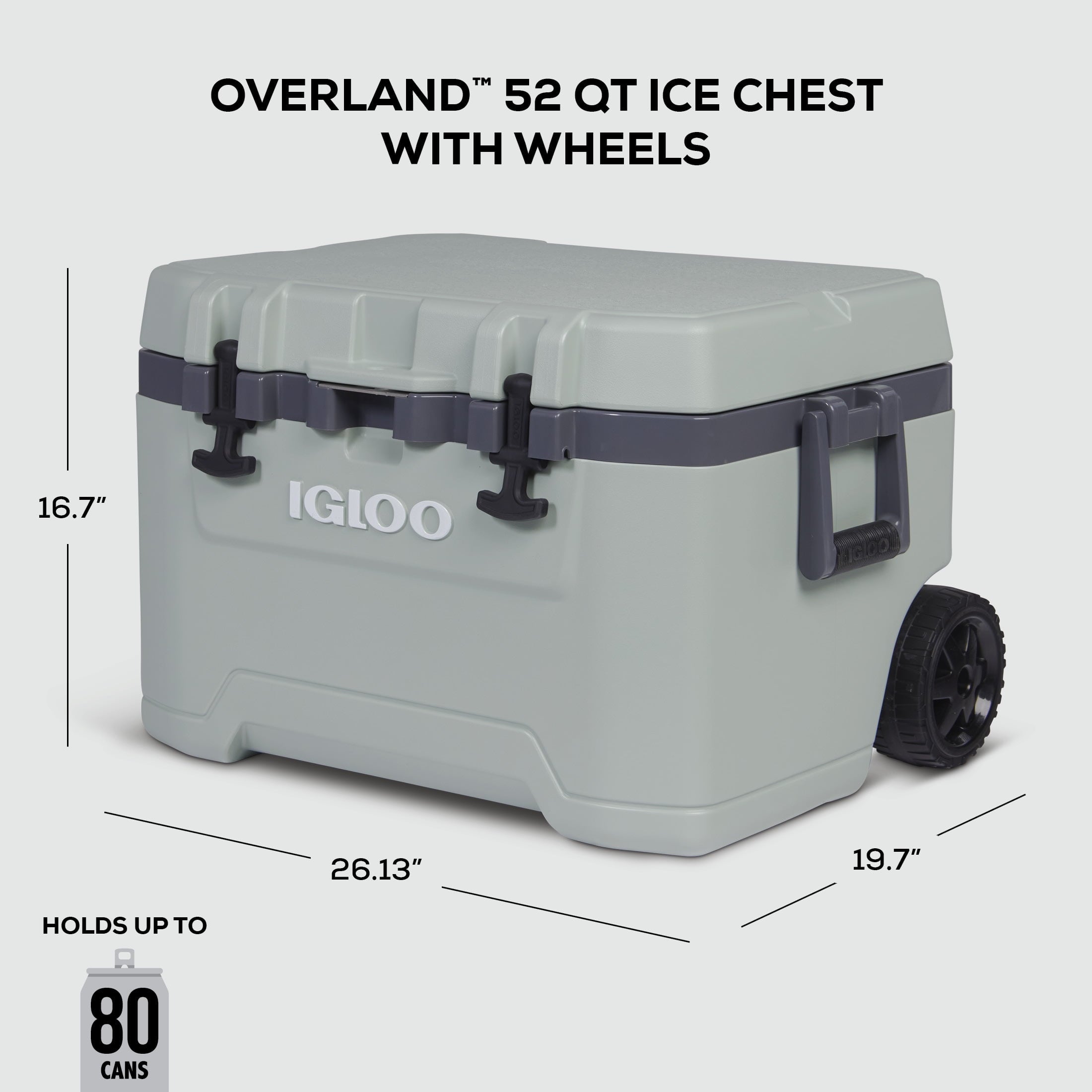 52 QT Overland Ice Chest Cooler with Wheels, Gray and Blue