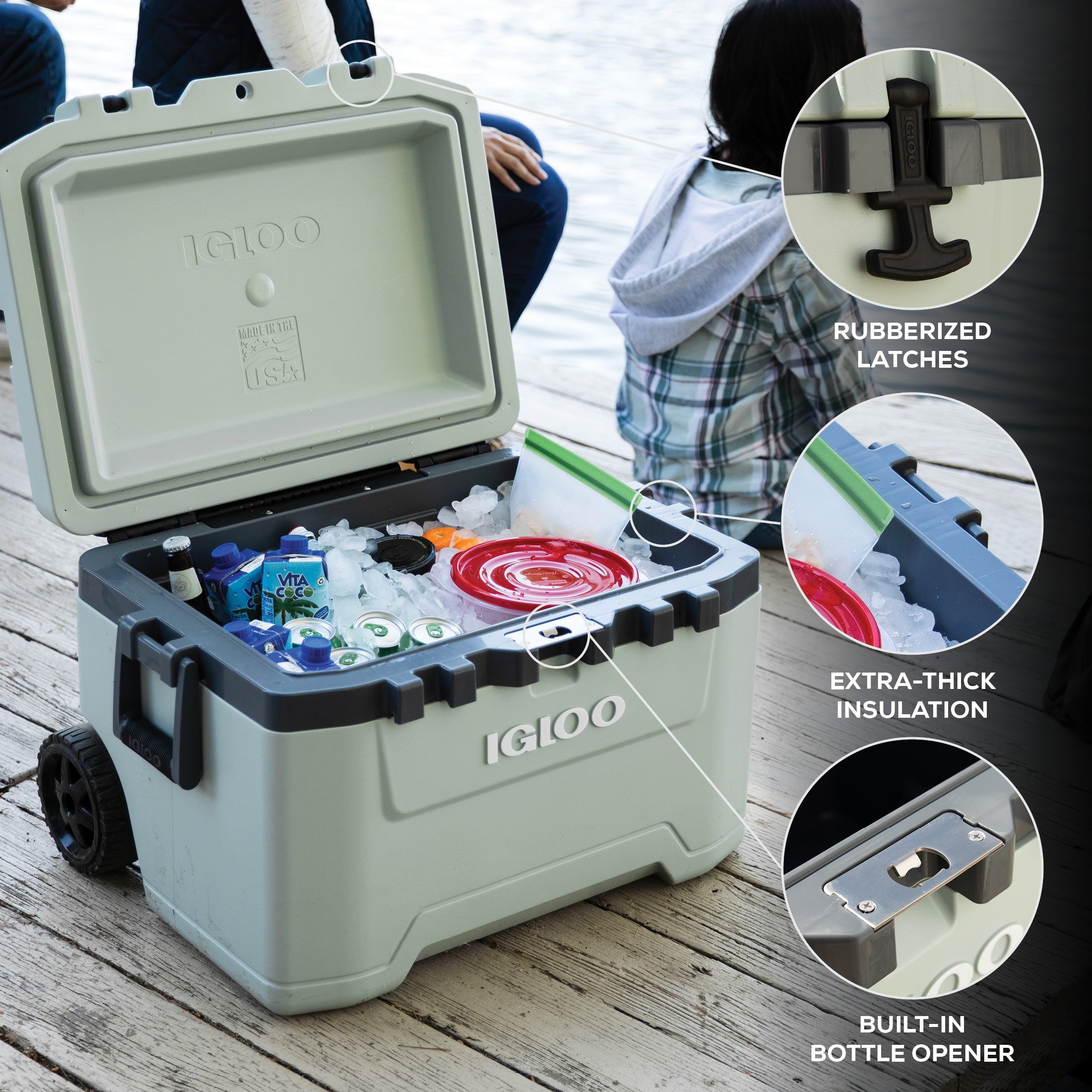 52 QT Overland Ice Chest Cooler with Wheels, Gray and Blue