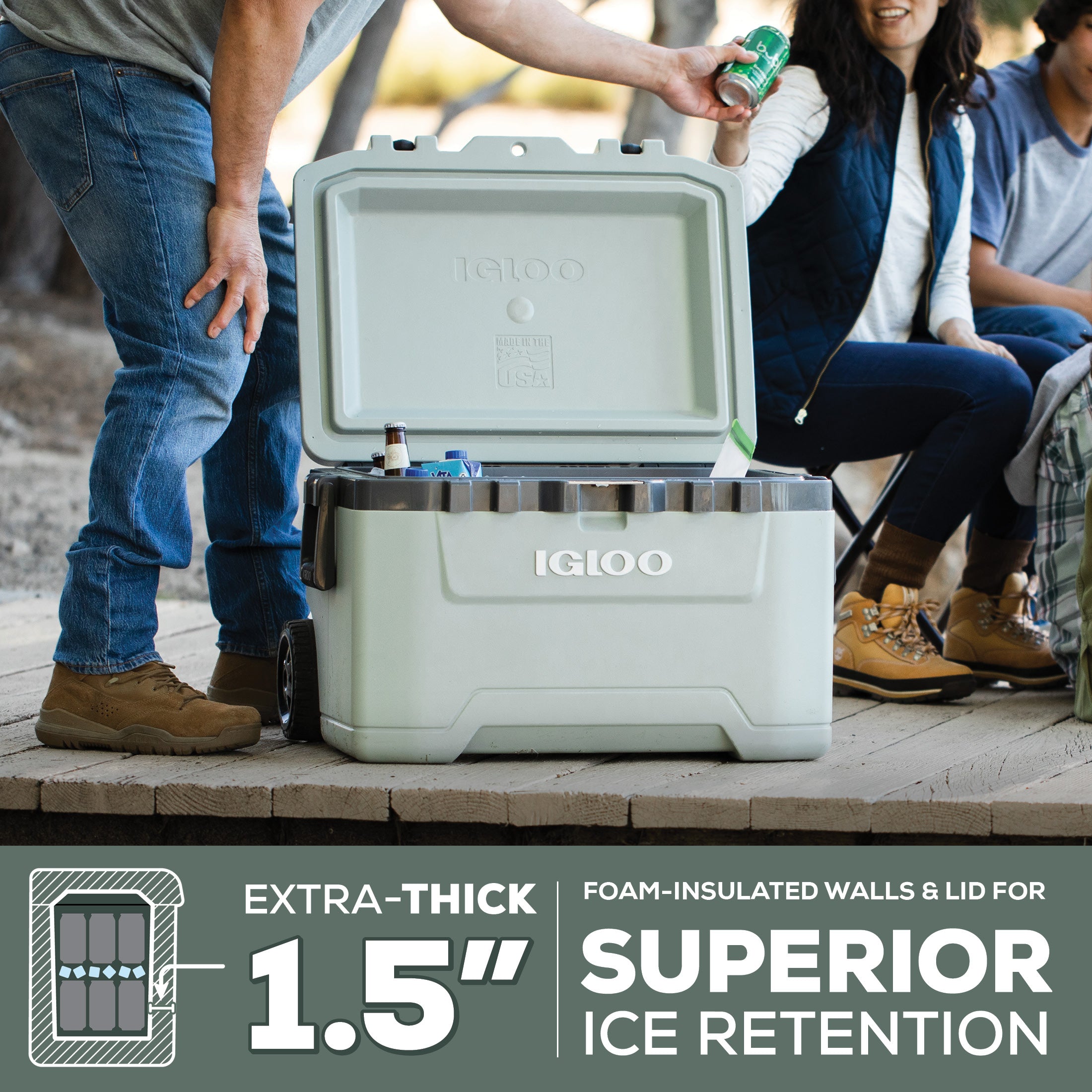 52 QT Overland Ice Chest Cooler with Wheels, Gray and Blue