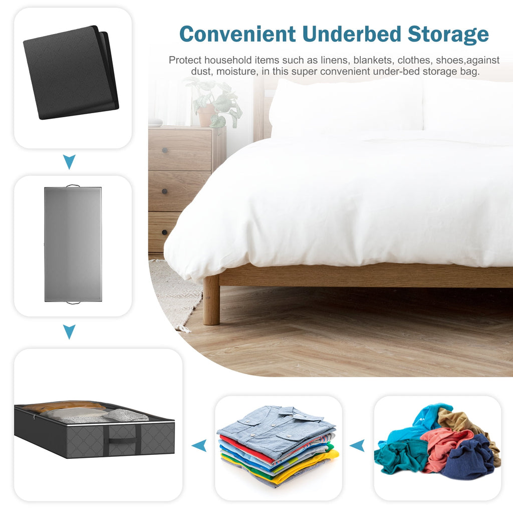 Underbed Storage Bag 90L, 3 Large Bins with Reinforced Handles Containers, Visible Clothes Storage Bags for Blanket Pillow Quilts, Closet Organizers