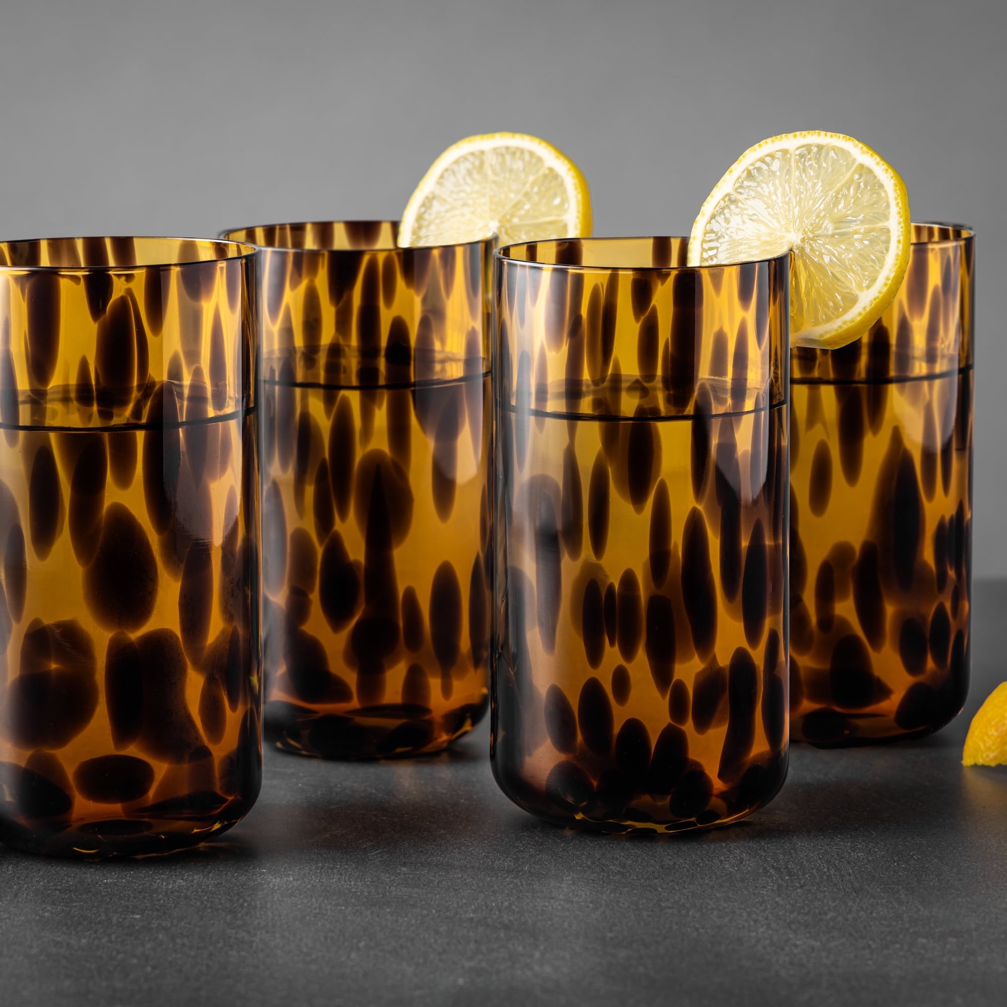 Thyme &amp; Table 20 fl oz Brown Tortoise Drinking Glasses, Set of 4