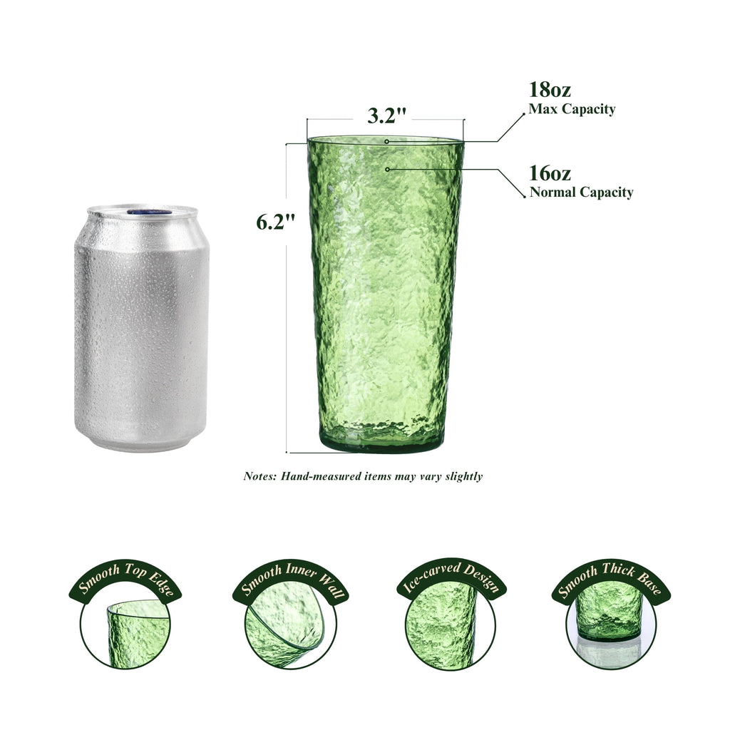 18oz Blue Acrylic Glasses Drinkware (Set of 8), Ice-Carved Shatter-Proof Plastic Tumblers