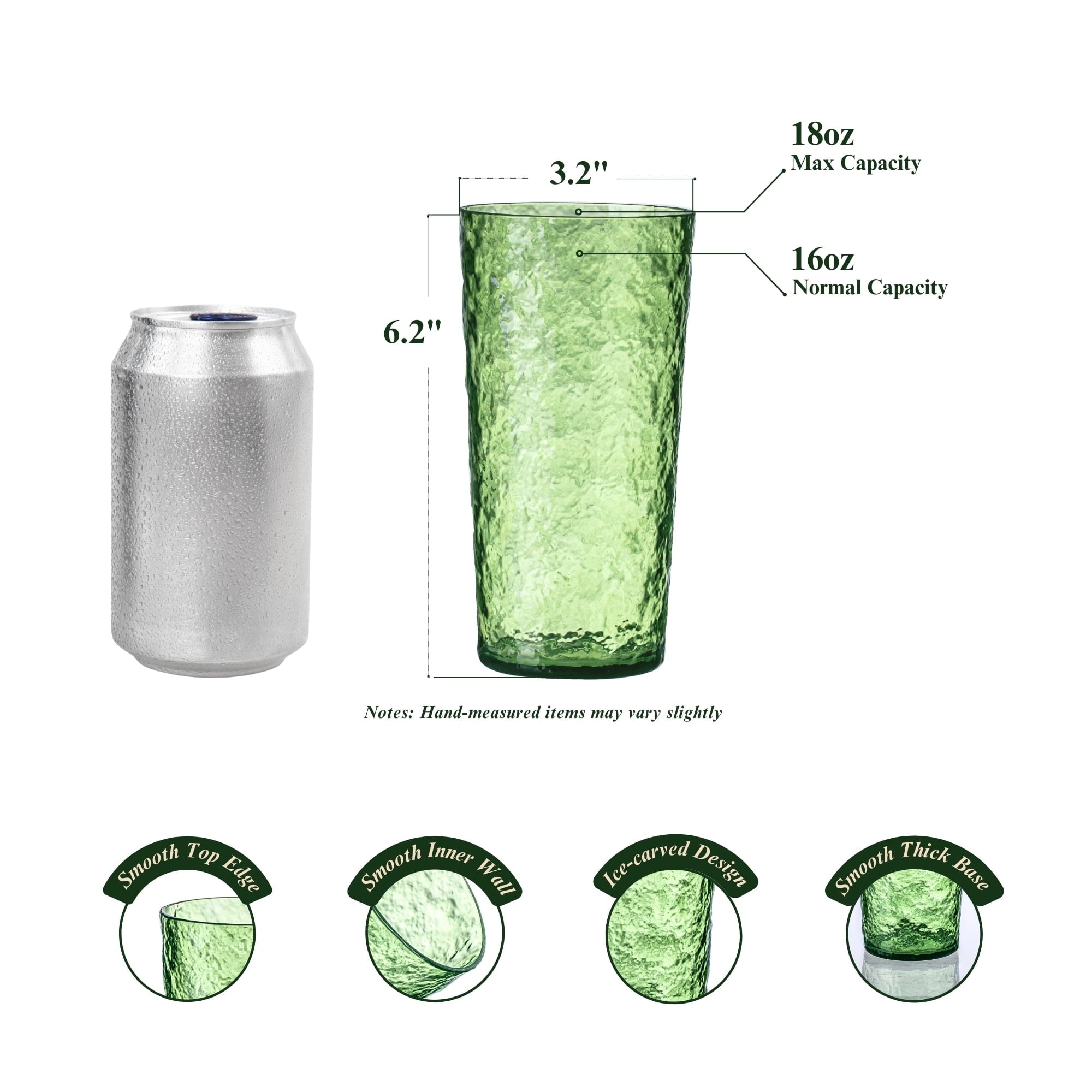 18oz Blue Acrylic Glasses Drinkware (Set of 8), Ice-Carved Shatter-Proof Plastic Tumblers
