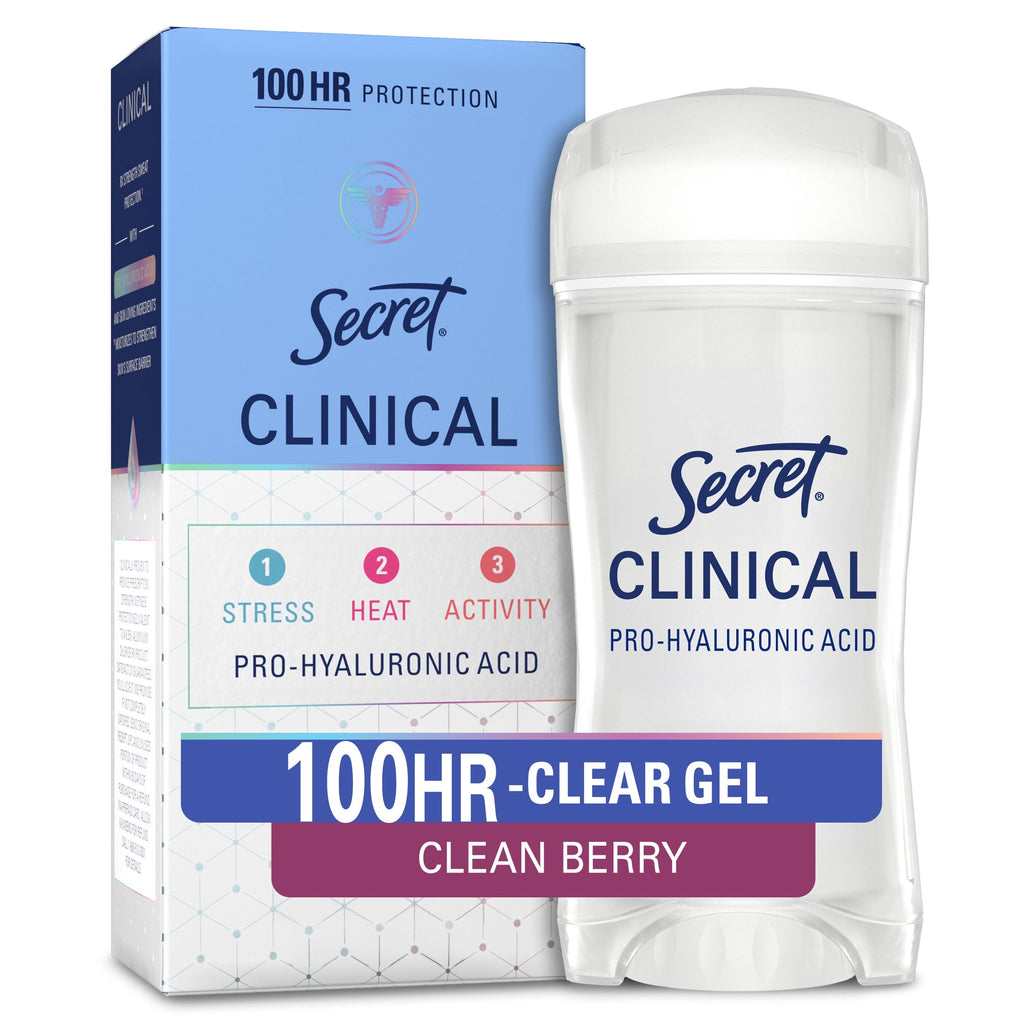 Clinical Antiperspirant Deodorant for Women, 100HR Sweat &amp; Odor Protection, Pro-Hyaluronic Acid, Clear Gel, Clean Berry, 2.6 oz