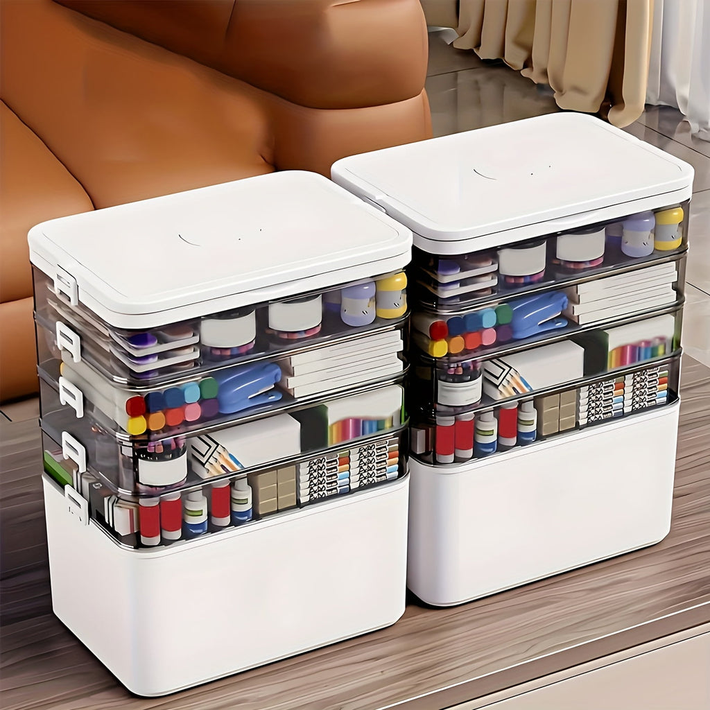 5-Tier Heavy-Duty Plastic Storage Box - Clear with Lids &amp; Handle