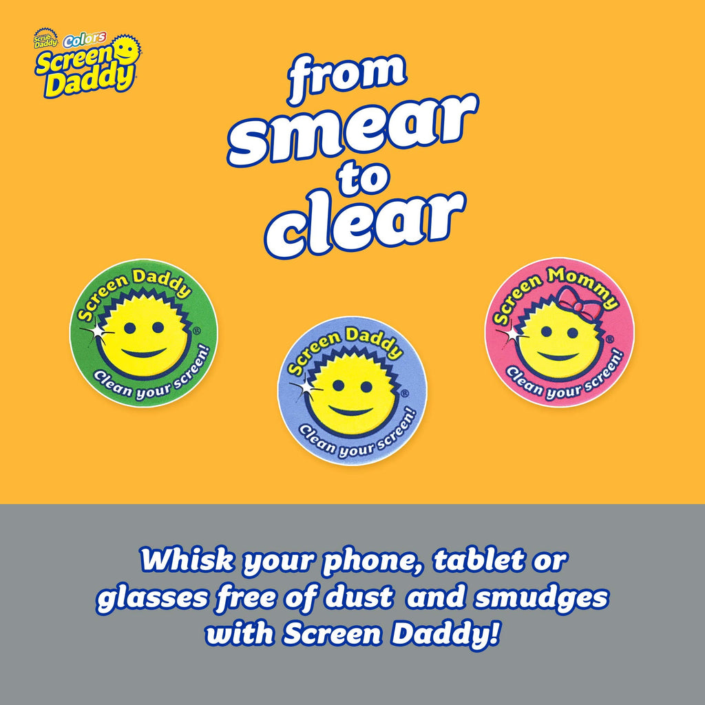 Screen Daddy - Multi-color, Multi-use Microfiber Cleaning Pads for Electronic Screens With Convenient Storage, Scratch Free, Streak Free, Reusable and Washable, 3ct