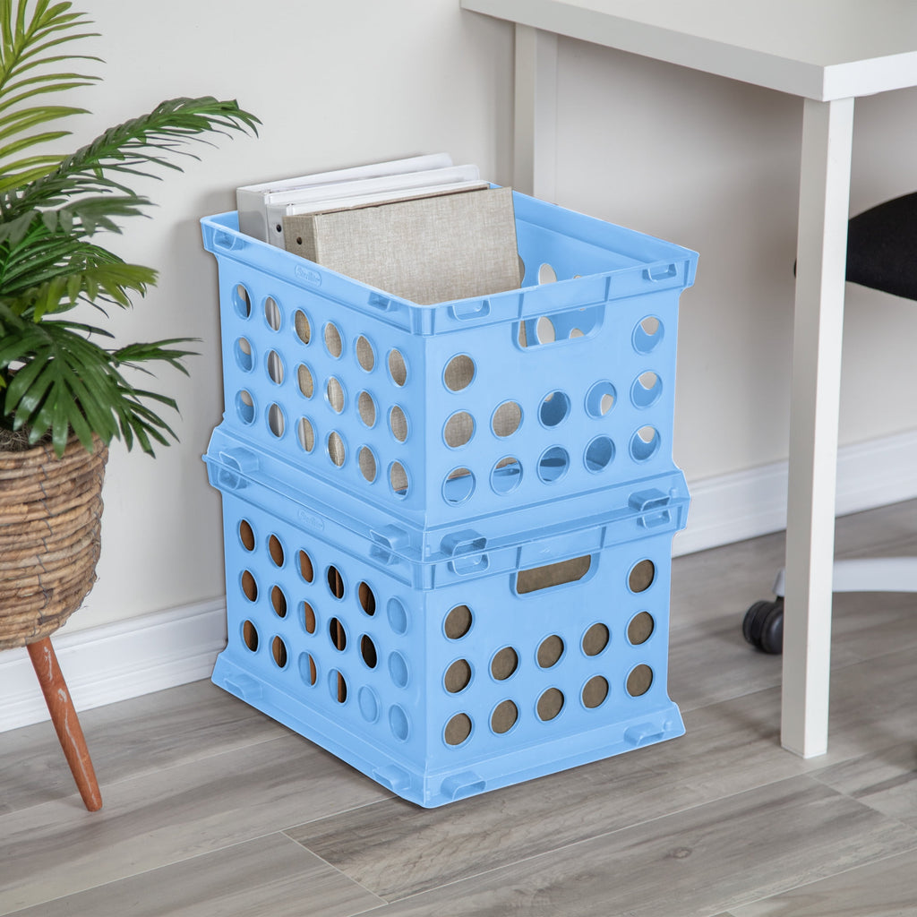 File Crate, Versatile Plastic Bin with Handles, Letter or Legal File Storage, Black, Standard Size