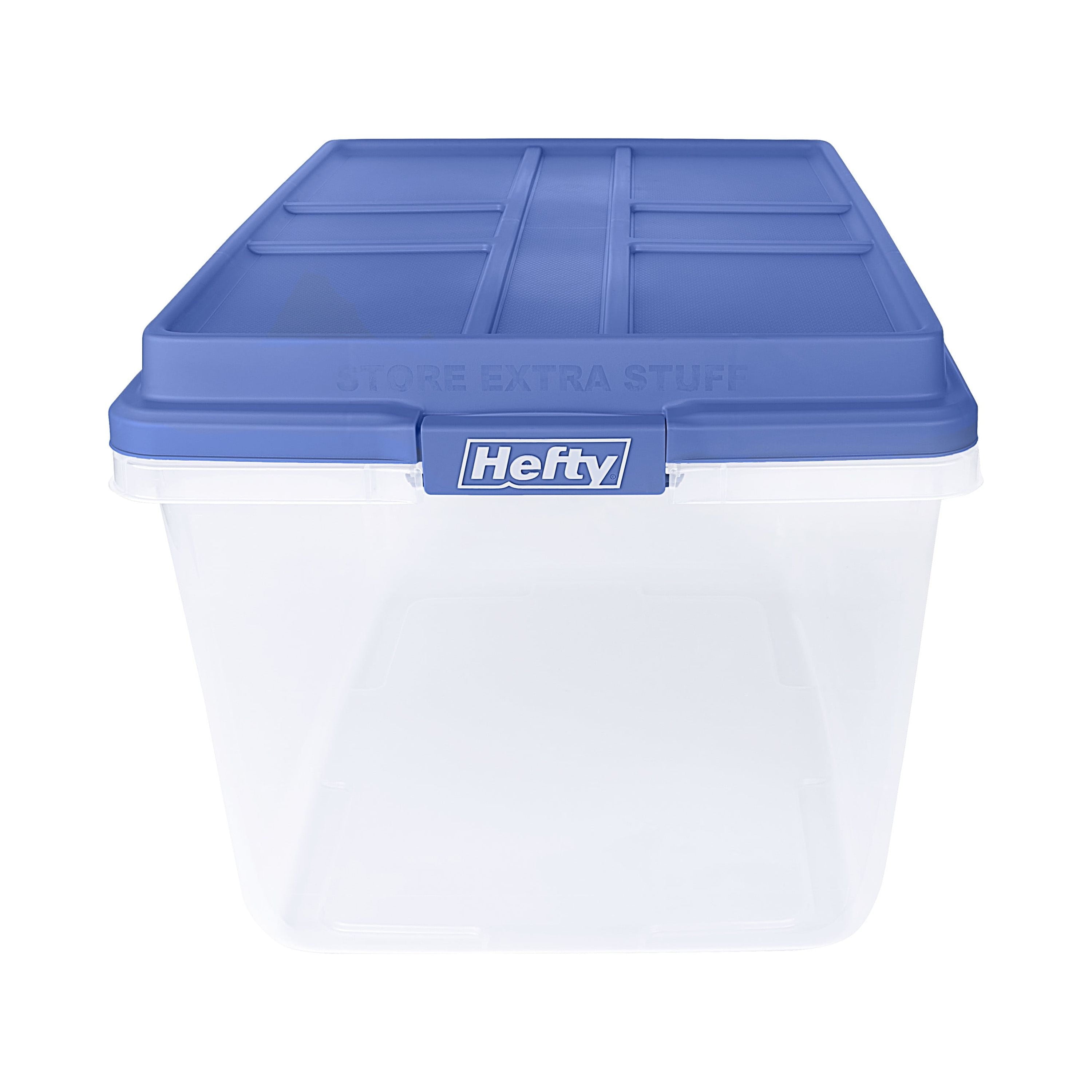 Hefty HI-RISE 72 Quart Large Latching Storage Bin, Clear Plastic Storage Container with HI-RISE Latch Lid, Blue