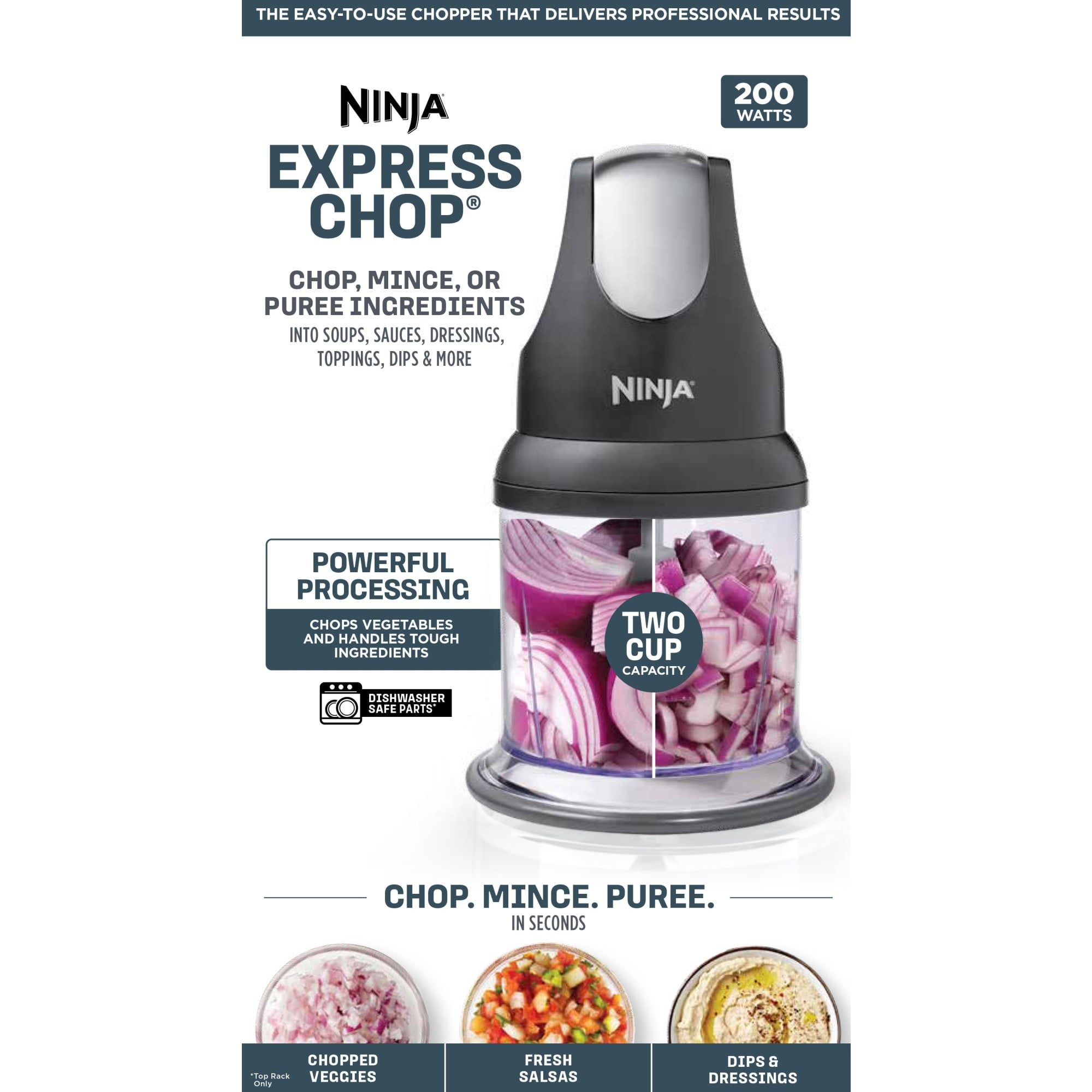 Express Chop 2-Cup Food Processor, Mince, Puree, One-Touch, Base, , NJ100WM Black
