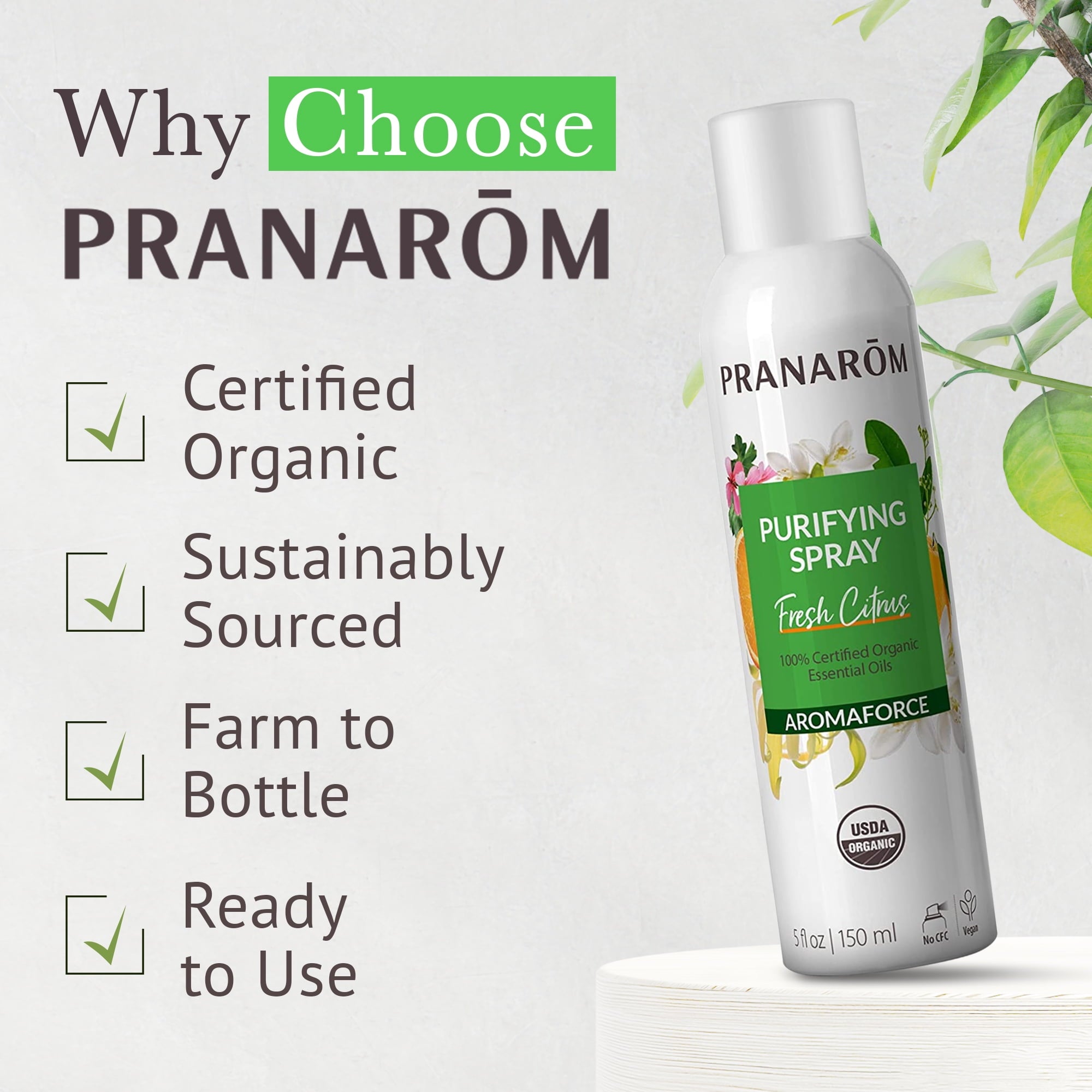 Aromaforce Air Purifying Spray With Organic Essential Oils, Deodorizers For Home, Essential Oil Infused With Plant Essences, Fresh Citrus Scent, Certified Organic, 150ml