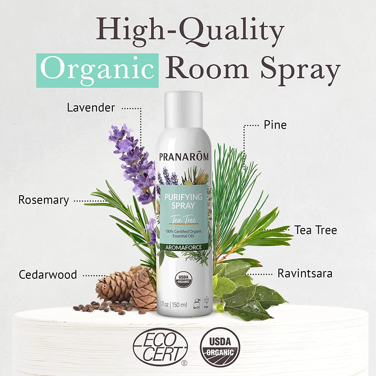 Aromaforce Air Purifying Spray With Organic Essential Oils, Deodorizers For Home, Essential Oil Infused With Plant Essences, Fresh Citrus Scent, Certified Organic, 150ml