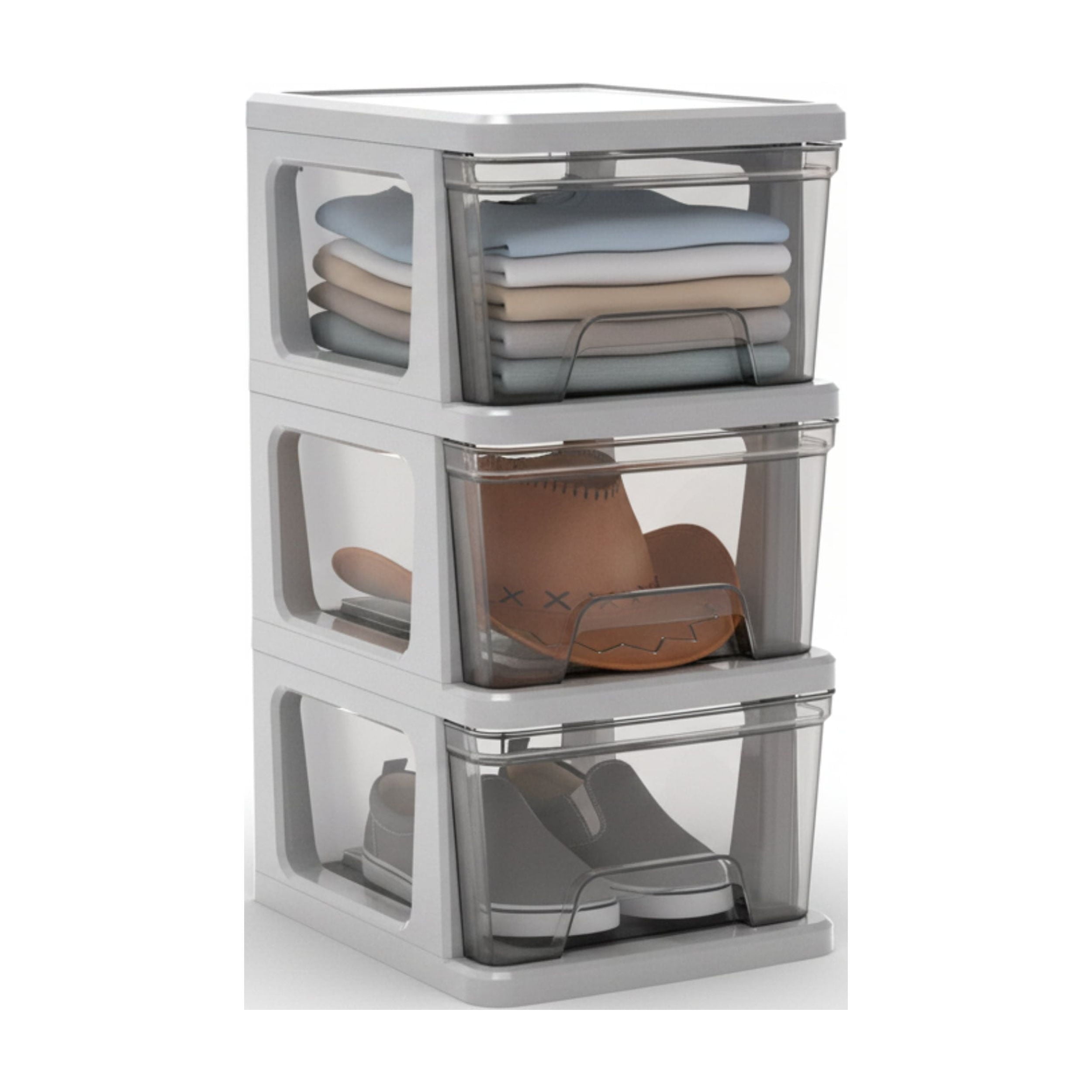 Knock Down Medium Storage Cart with Drawers, Silver Plastic