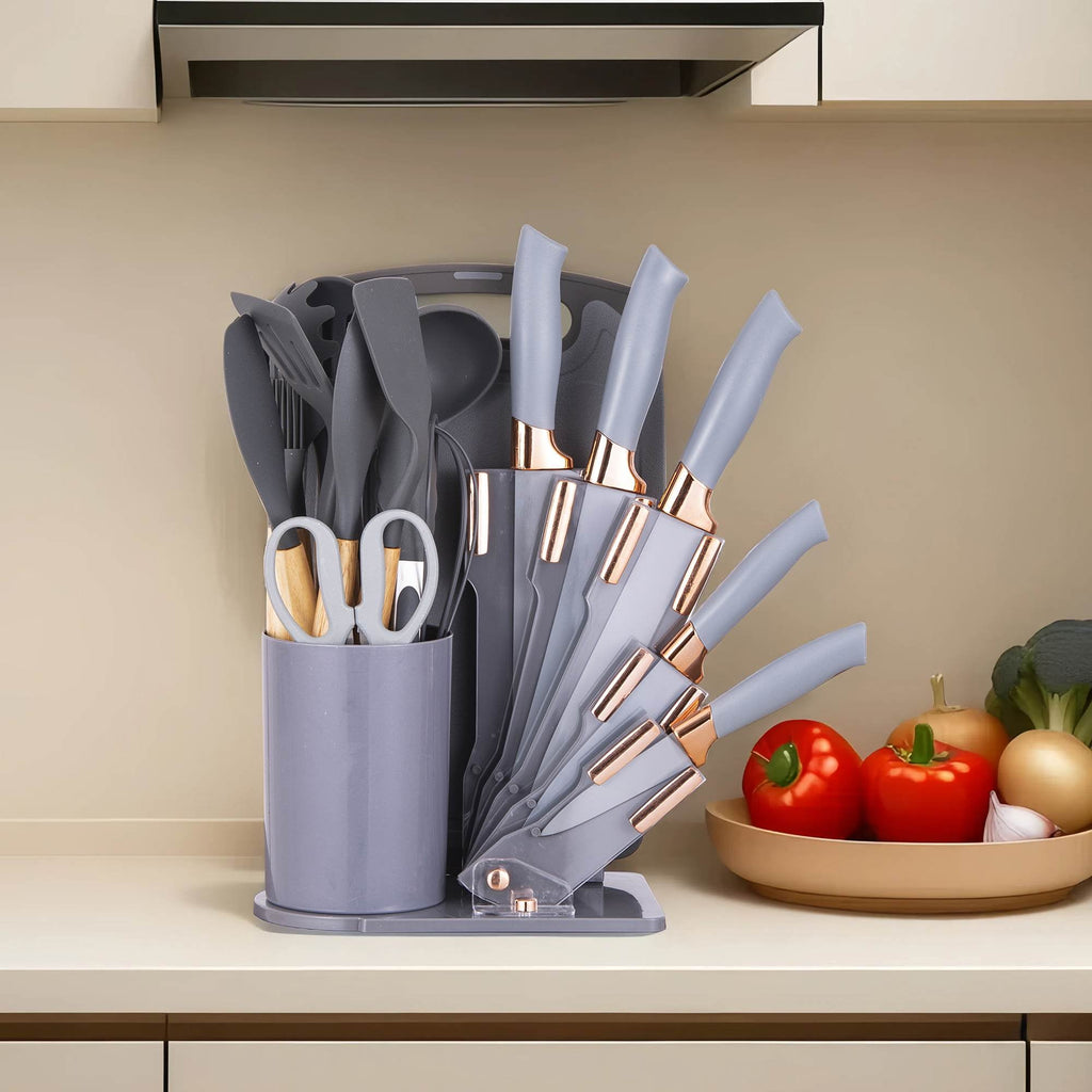 19-Piece Silicone Kitchen Utensil &amp; Knife Set - Heat-Resistant Cooking Tools Non-Stick Safe Gift for Mom or Women Black