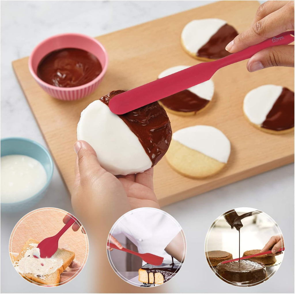 Food Grade Silicone Rubber Spatula Set, 5 Pcs Kitchen Cooking Baking Mixing Utensil Sets, High Non Stick Dishwasher- Khaki