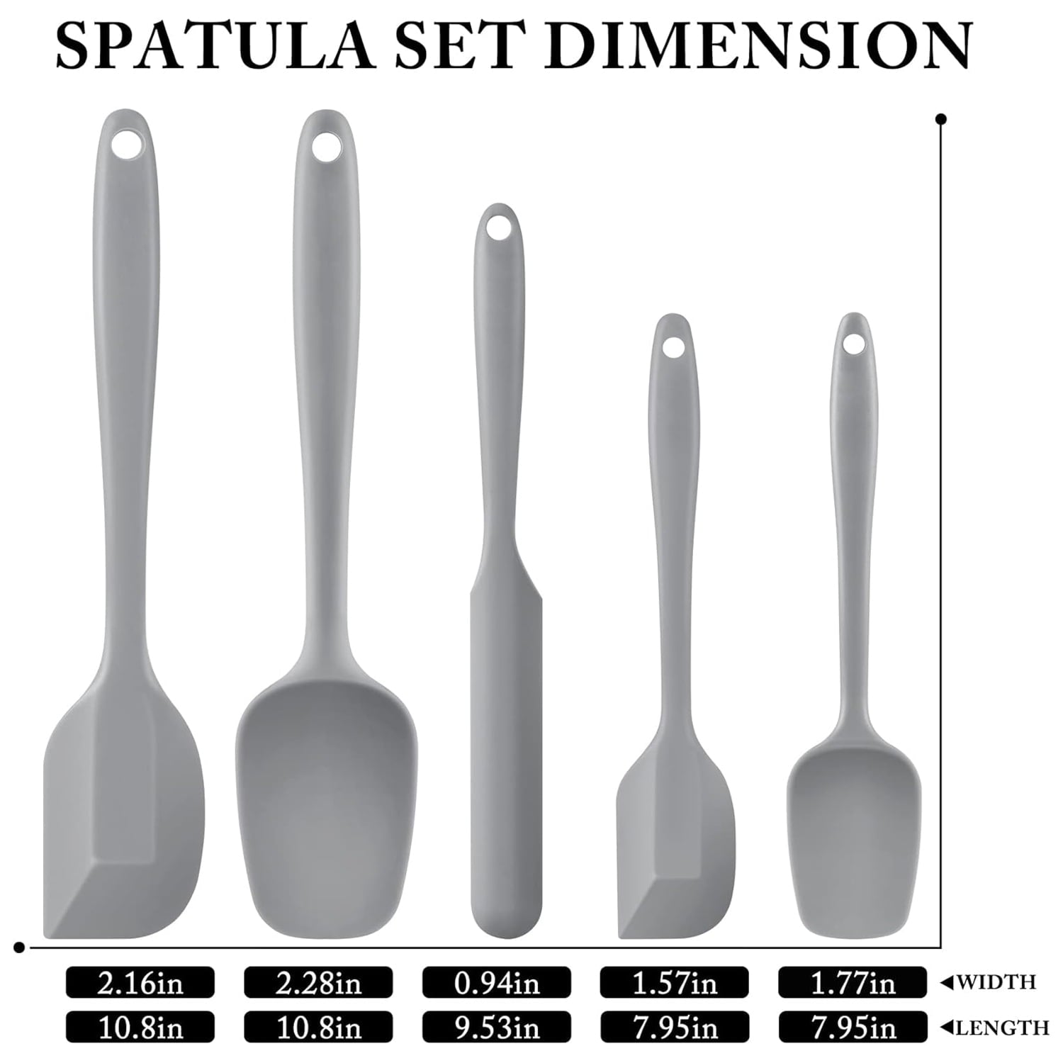 Food Grade Silicone Rubber Spatula Set, 5 Pcs Kitchen Cooking Baking Mixing Utensil Sets, High Non Stick Dishwasher- Khaki
