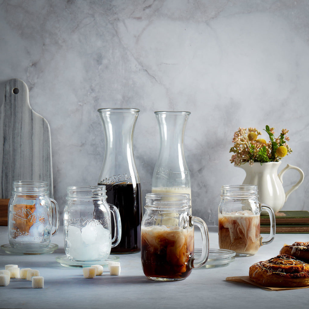 Mason Craft &amp; More 10 Piece Glass Drinkware Set, Carafes, Drinking Jars, and Coasters