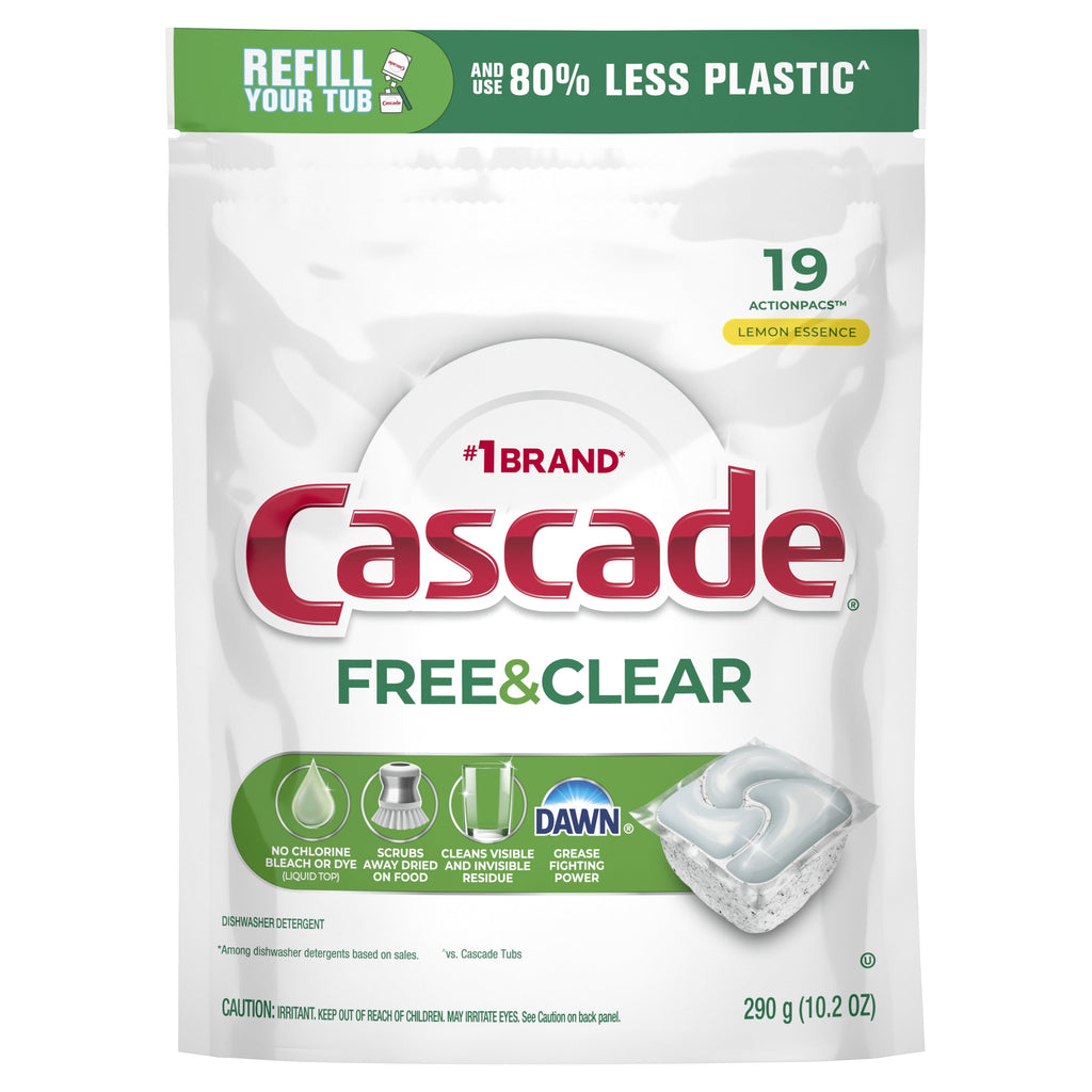 Free &amp; Clear Dishwasher Pods, Dishwasher Detergent Packs, Detergent Tabs, Lemon, 19 Count