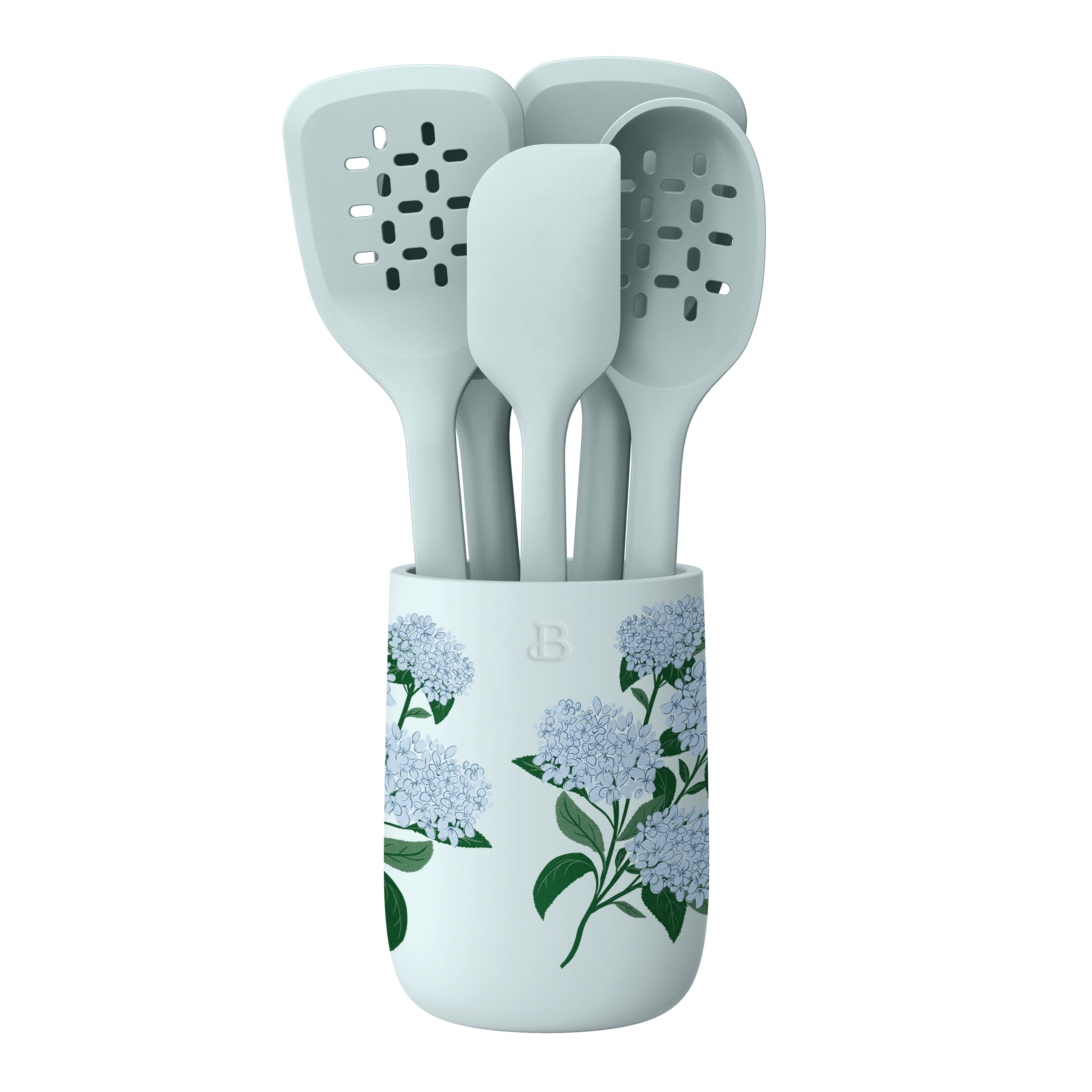6-Piece Silicone Tool Set with Ceramic Crock, Porcini Taupe by Drew Barrymore