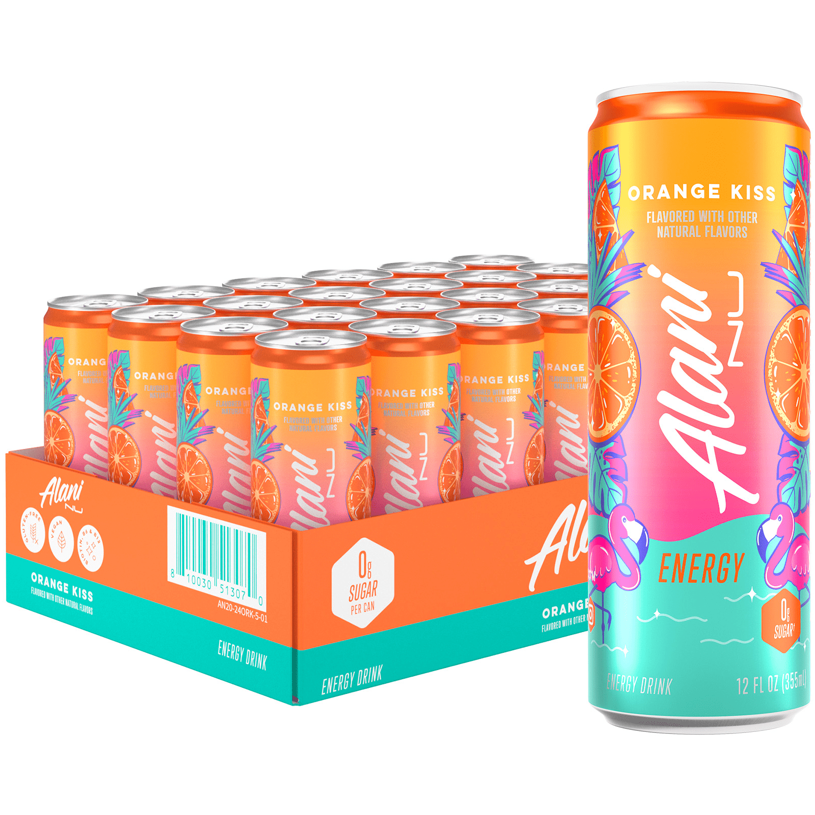 Sugar Free Energy Drink, Orange Kiss, 12 fl oz, 24 Pack, Cans, 200mg Caffeine