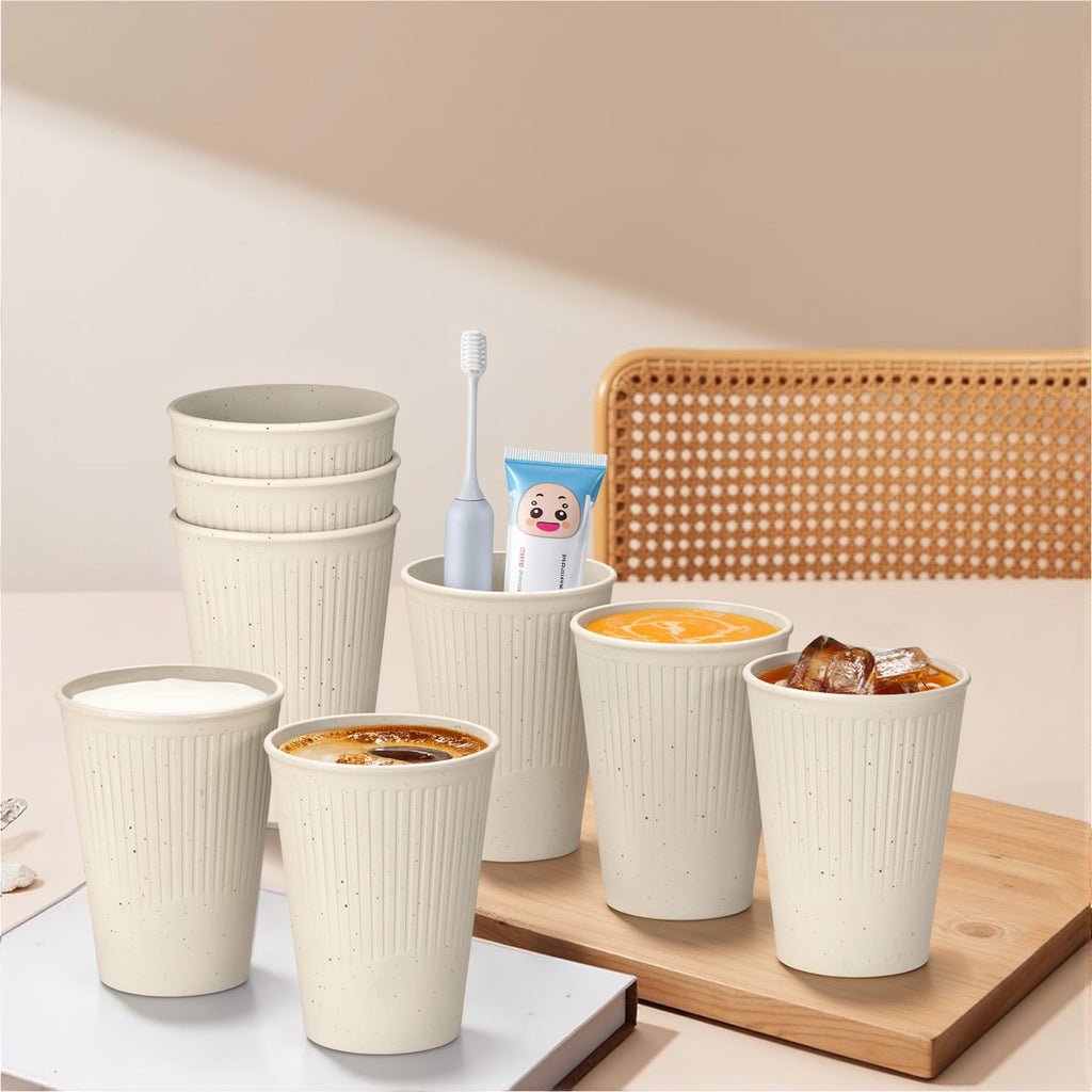 Wheat Straw Unbreakable Cups Set of 8, 12 OZ Drinking Glasses, Plastic Cups, Drinking Cups, Water Glasses, Multicolor