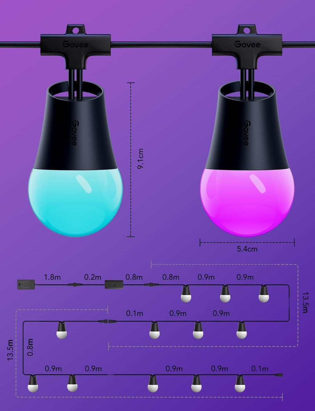 Smart Outdoor String Lights, 48ft, Corded Electric