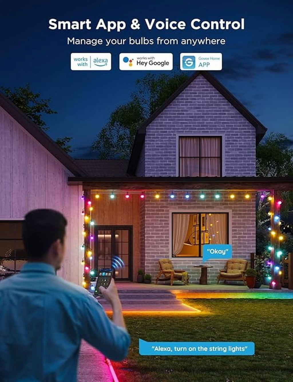 Smart Outdoor String Lights, 48ft, Corded Electric