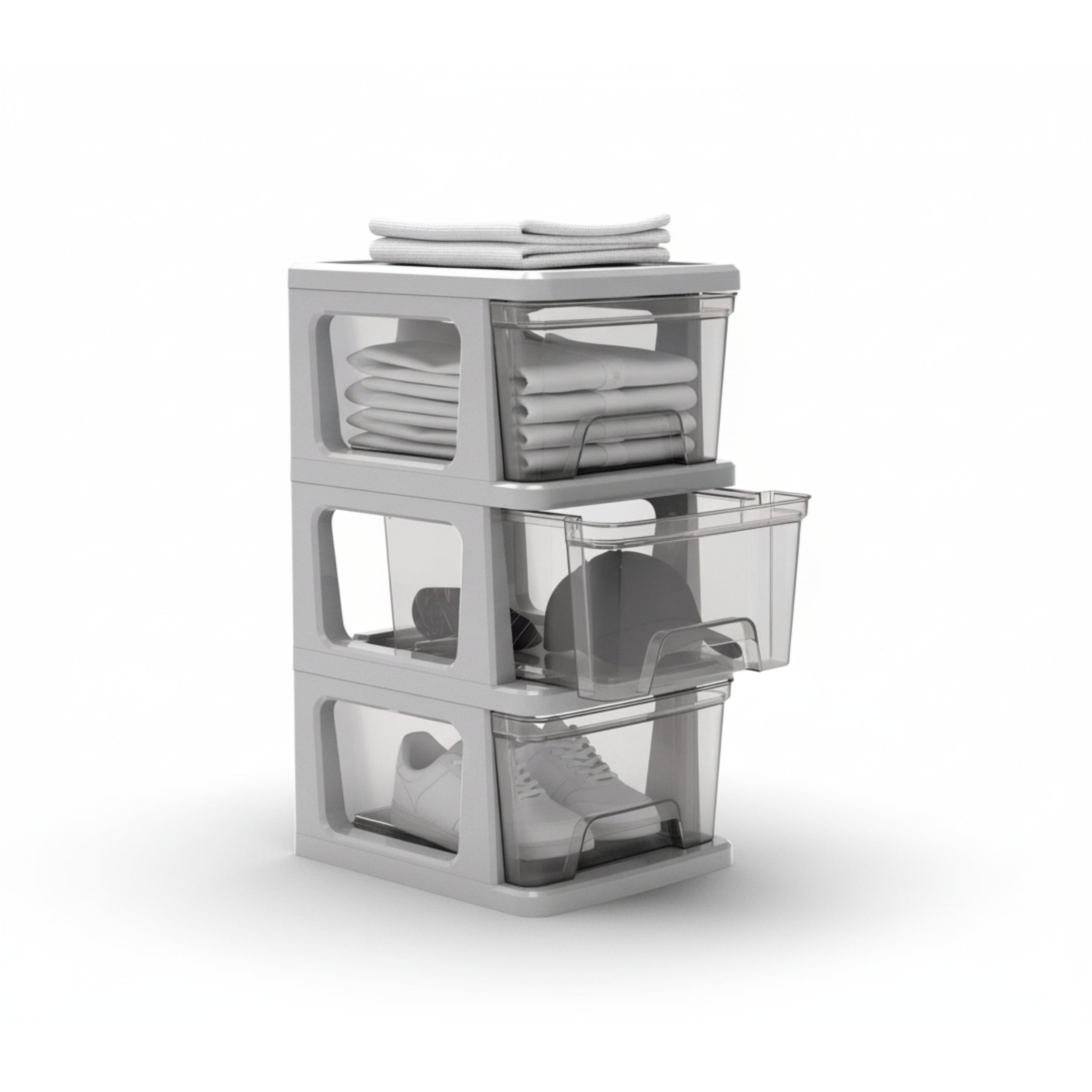 Knock Down Medium Storage Cart with Drawers, Silver Plastic