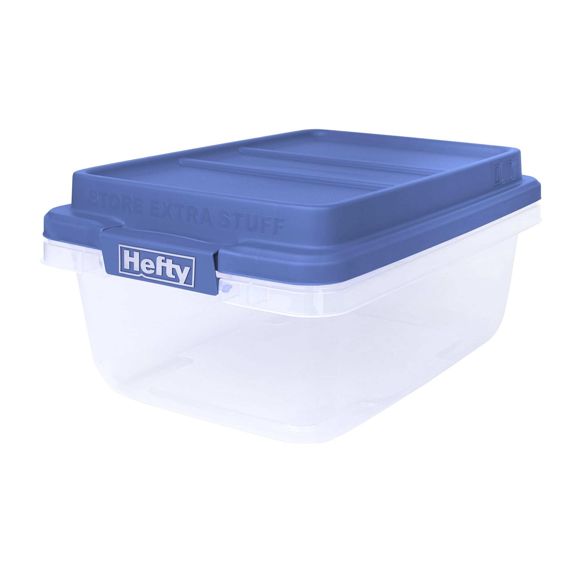 (2 pack) Hefty 18 Quart Clear Plastic Latched Storage Bin with Blue HI-RISE Lid, Adult