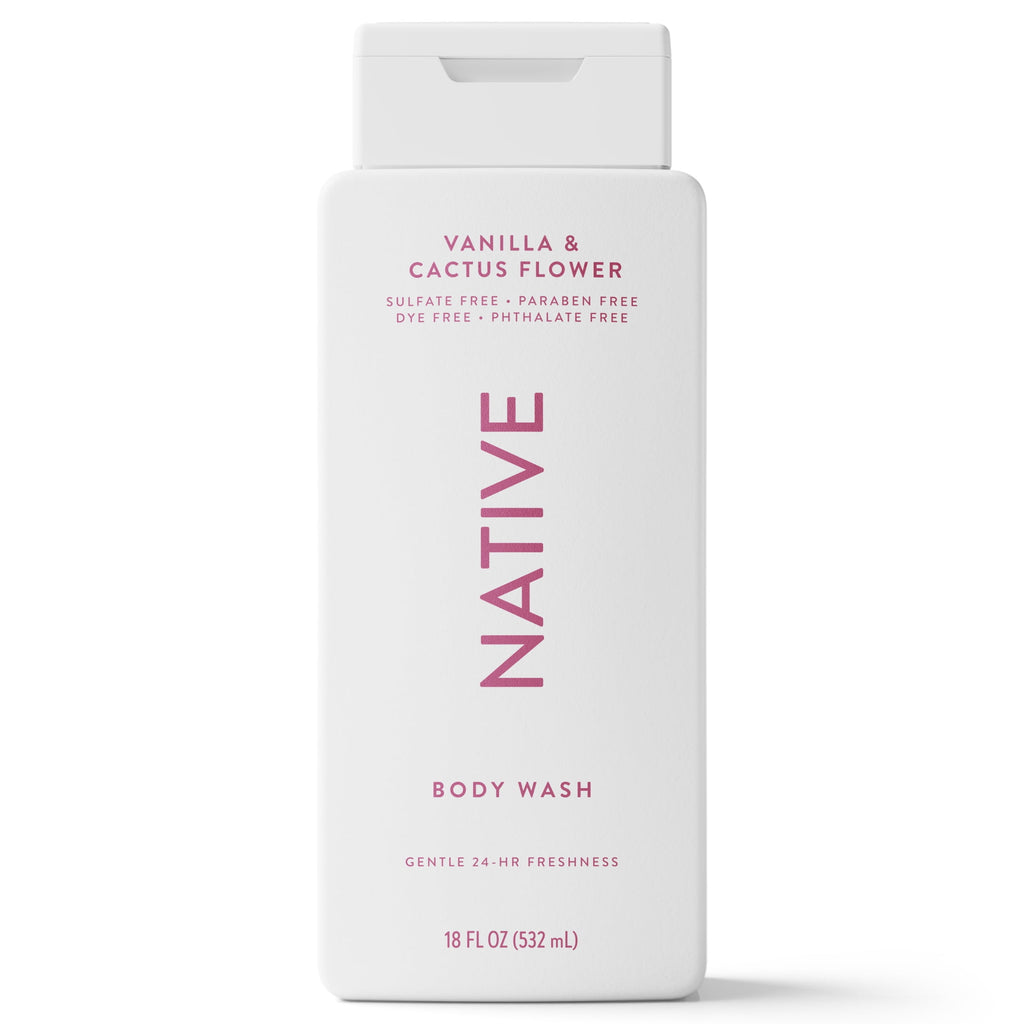 Body Wash, Vanilla &amp; Cactus Flower, Sulfate Free, Naturally Derived Ingredients, 24hr Freshness, for Women &amp; Men, 18 fl oz