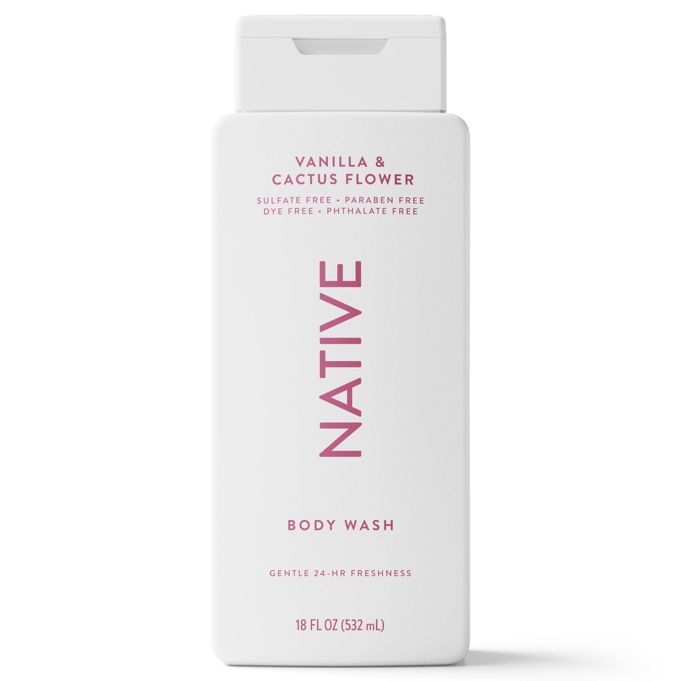 Body Wash, Vanilla &amp; Cactus Flower, Sulfate Free, Naturally Derived Ingredients, 24hr Freshness, for Women &amp; Men, 18 fl oz