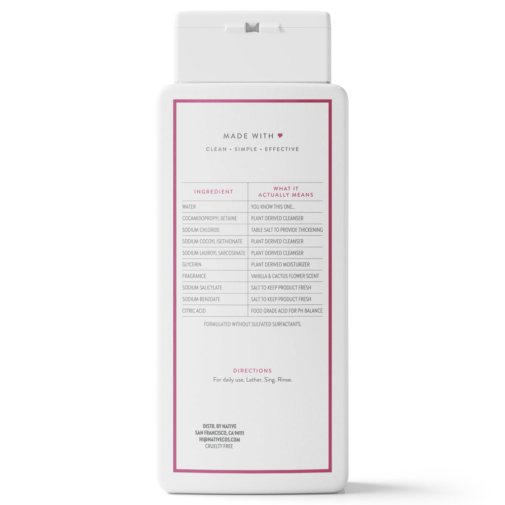 Body Wash, Vanilla &amp; Cactus Flower, Sulfate Free, Naturally Derived Ingredients, 24hr Freshness, for Women &amp; Men, 18 fl oz