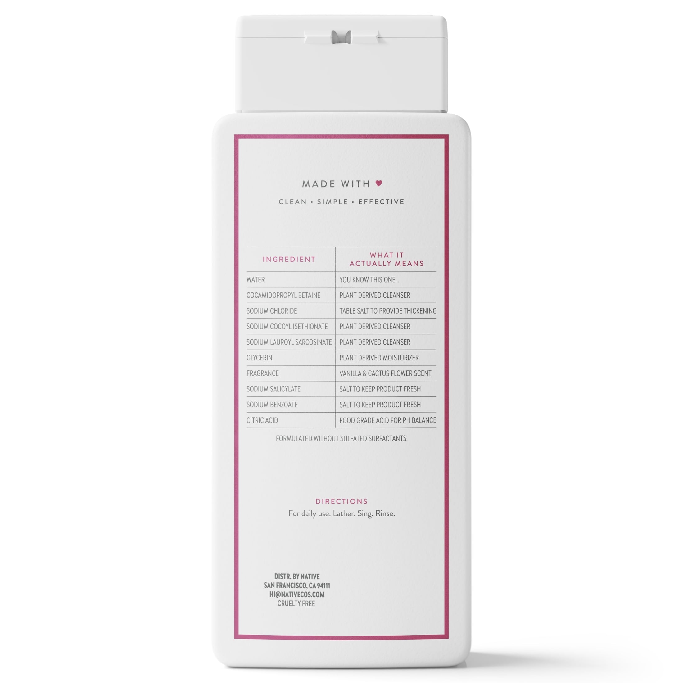 Body Wash, Vanilla &amp; Cactus Flower, Sulfate Free, Naturally Derived Ingredients, 24hr Freshness, for Women &amp; Men, 18 fl oz