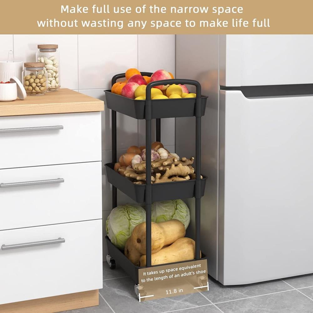 3-Tier Metal Rolling Storage Cart Shelves Rolling Utility Cart Organizer Cart Movable Storage Organizer Bathroom Kitchen Office Workshop White