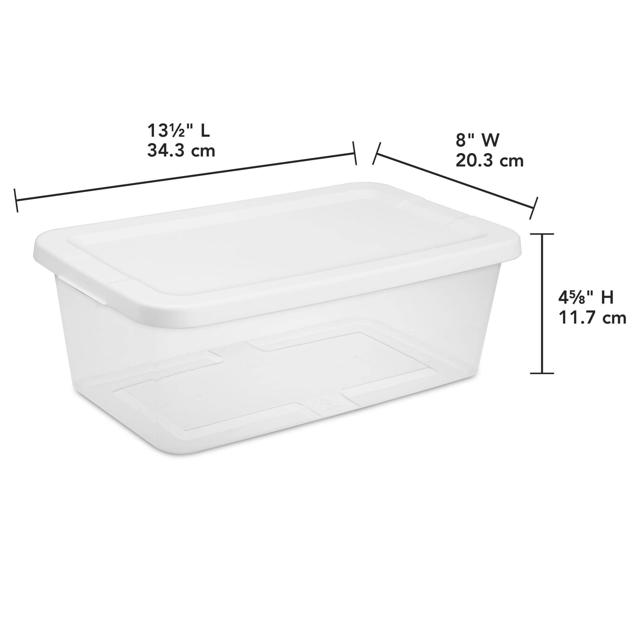 Set of (10) 6 Quart Small Storage Bins, Clear Plastic Storage Containers with Snap-on Lids, White