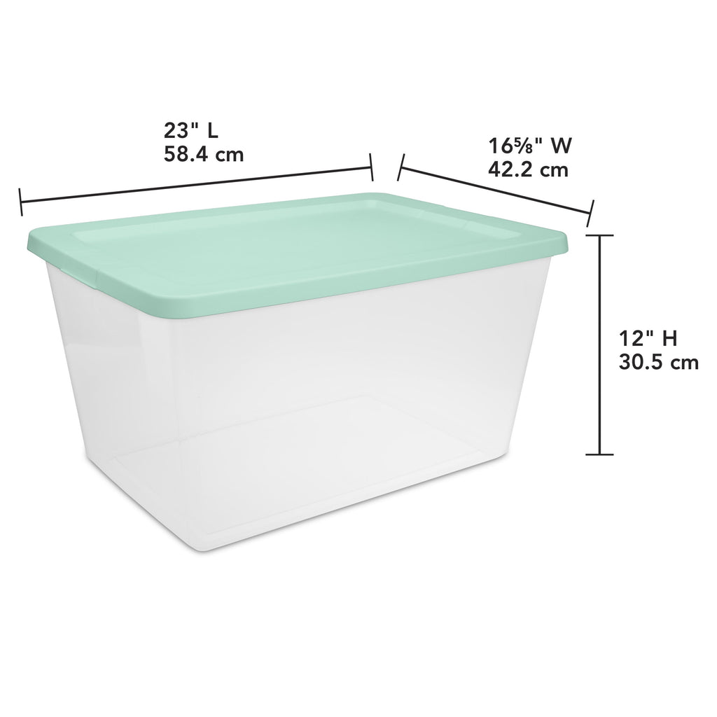 58 Quart Medium Storage Bin, Clear Plastic Storage Container with Snap-On Lid, White