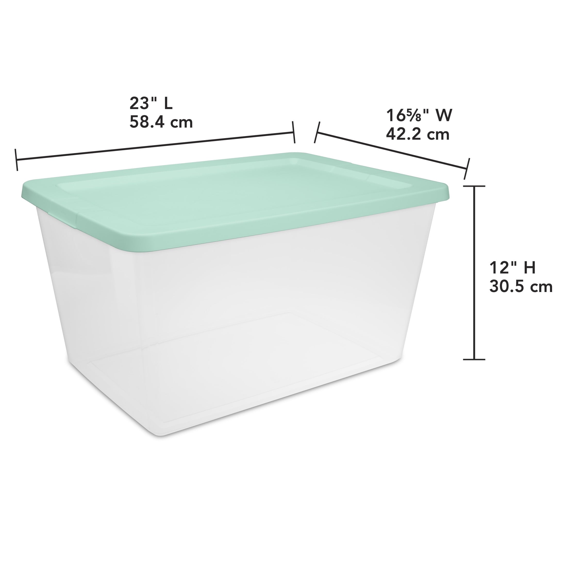 58 Quart Medium Storage Bin, Clear Plastic Storage Container with Snap-On Lid, White
