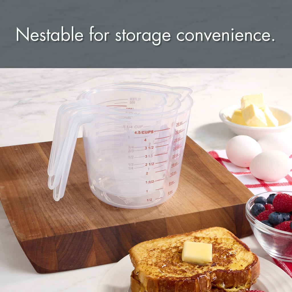 3-Piece Tapered Spout Nesting Plastic Measuring Cups Set, Clear