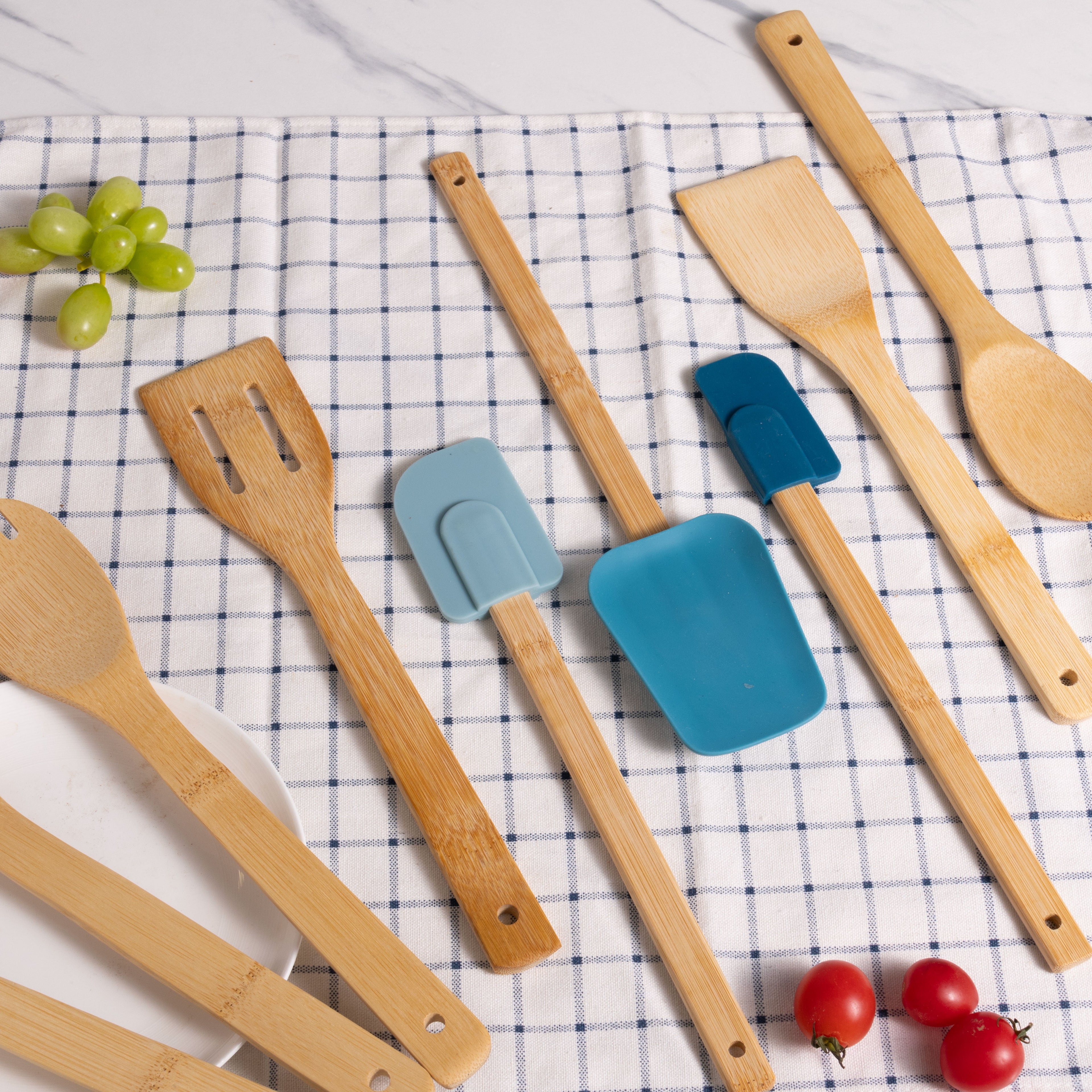 9-Piece Bamboo Gadgets Kitchen and Cooking Utensil Sets, Blue