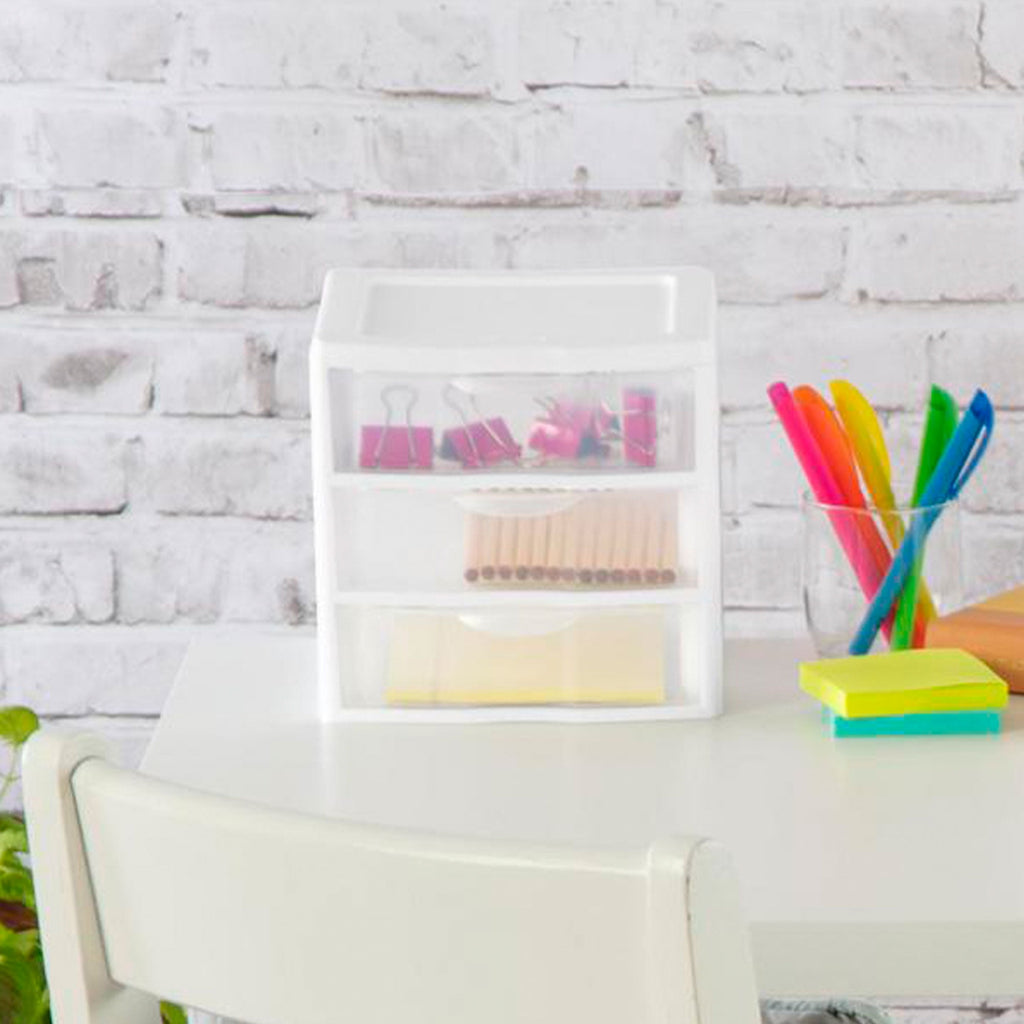 , 3 Drawer Clear Storage Bin, Desktop Drawer Storage Container, White