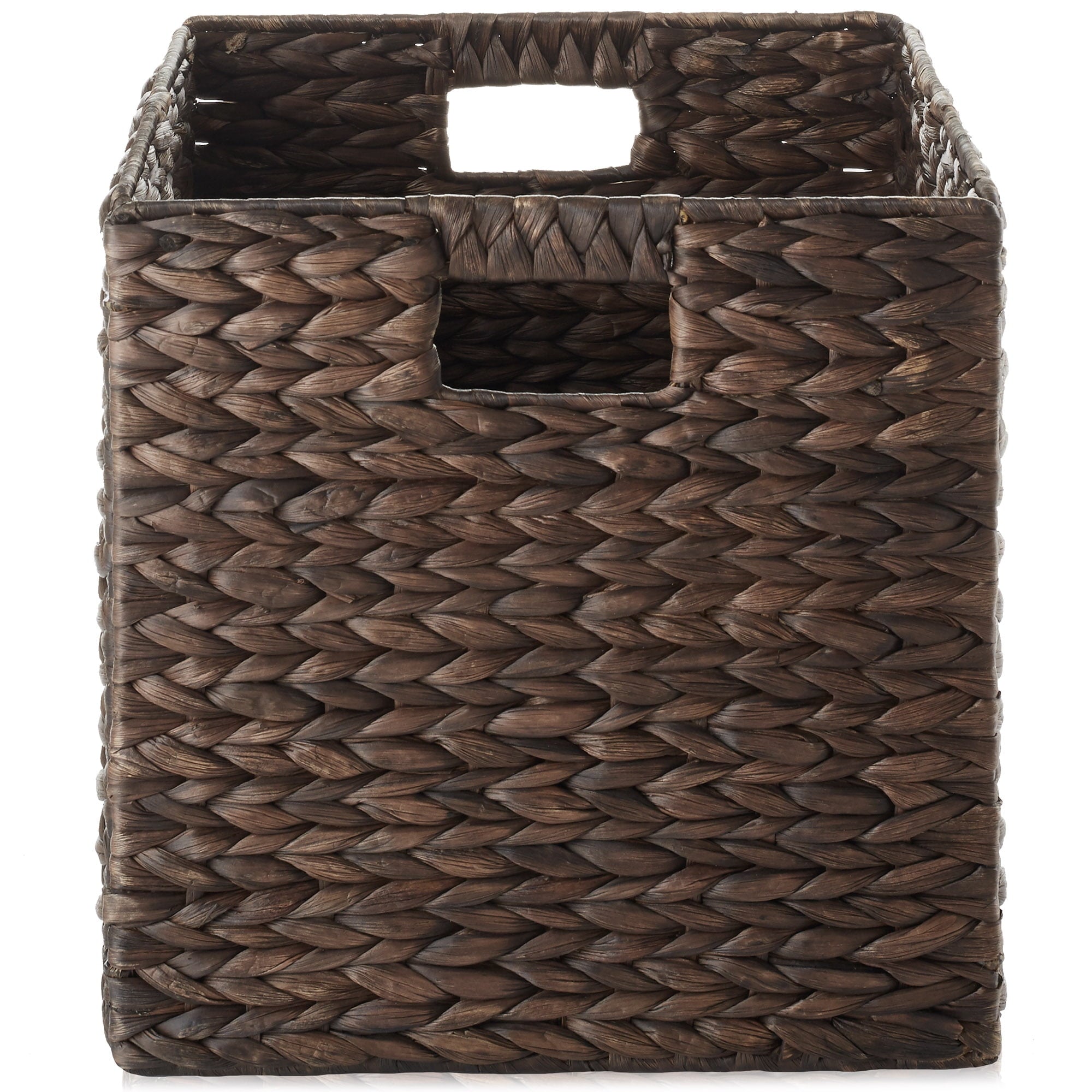 13" x 13" Water Hyacinth Storage Baskets, Natural - Set of 2 Collapsible Cube Organizers, Woven Bins for Bathroom, Bedroom, Laundry, Pantry, Shelves