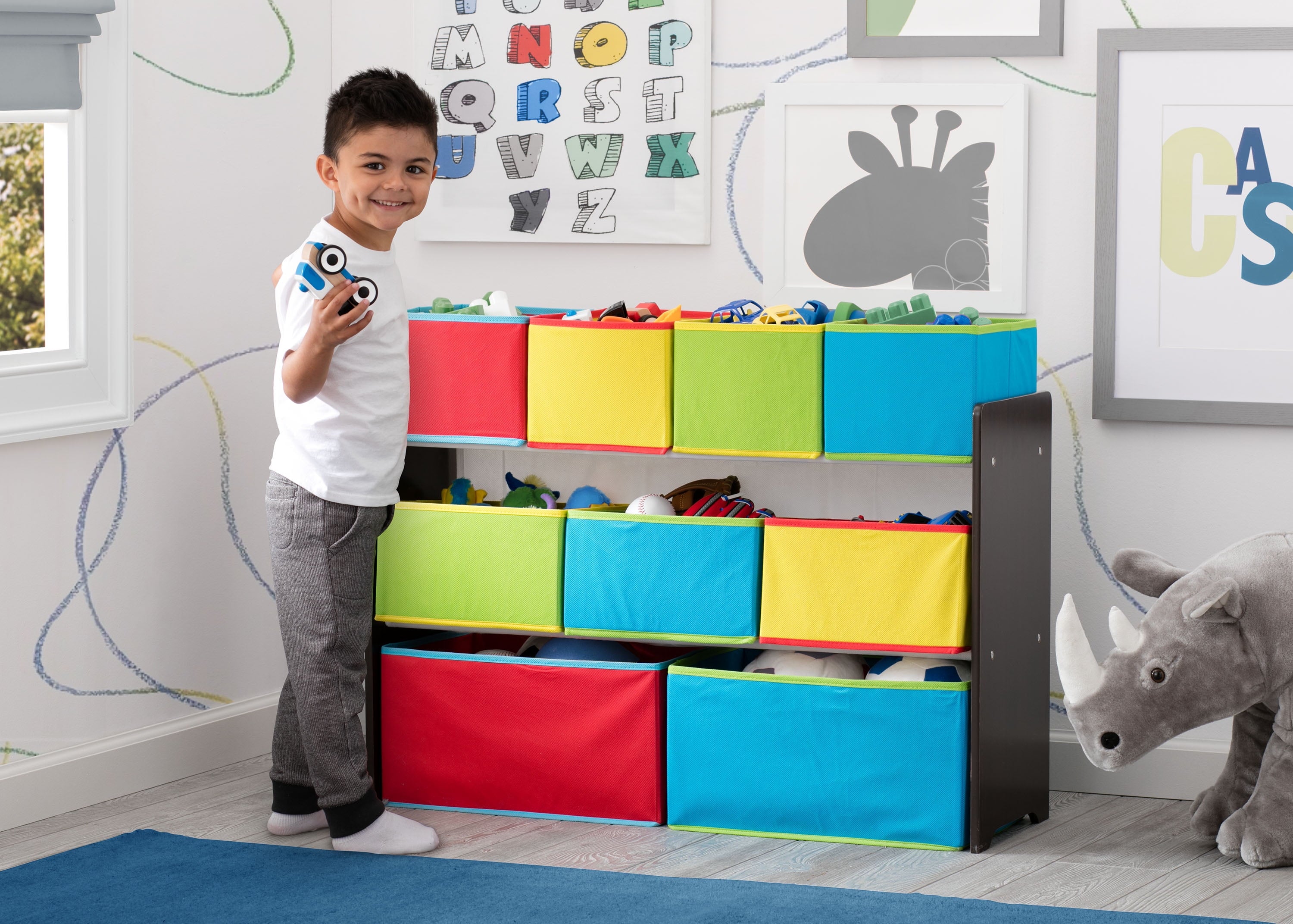 Deluxe Multi-Bin Toy Organizer with Storage Bins, Greenguard Gold, Wood, Natural
