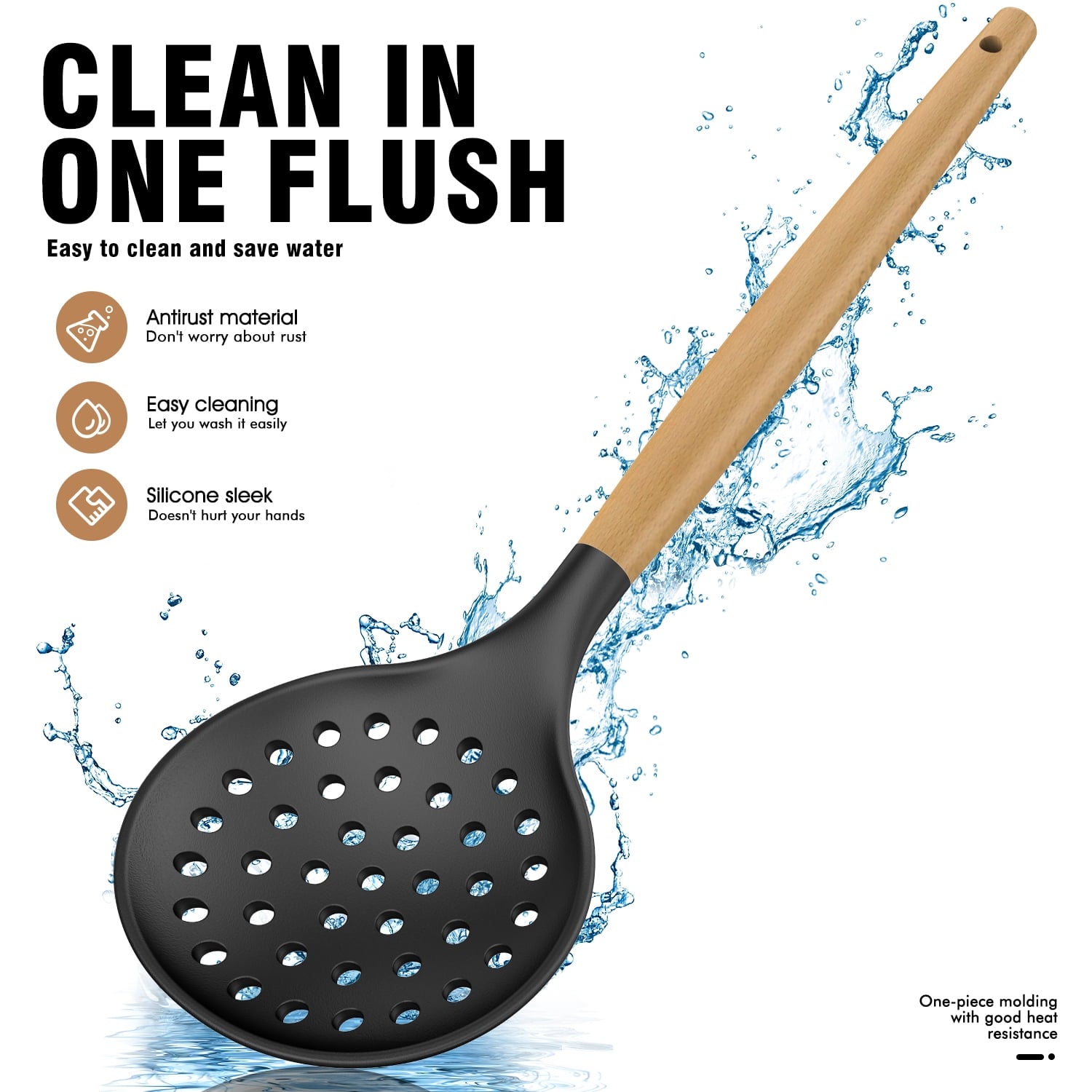 Silicone Cooking Utensils Set - 446°F Silicone Kitchen Utensils for Cooking,Kitchen Utensil Spatula Set w Wooden Handles and Holder, BPA FREE Gadgets for Non-Stick Cookware (Navy Blue)